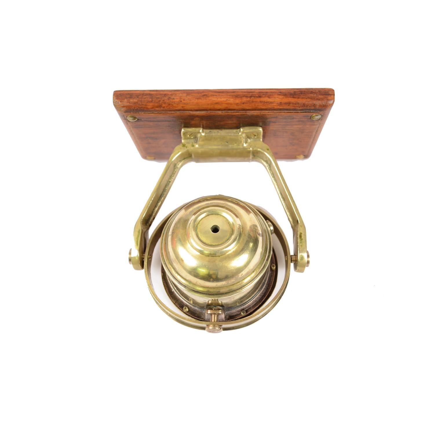 British Brass and Glass Nautical Compass on Oak Wooden Board, London, 1860