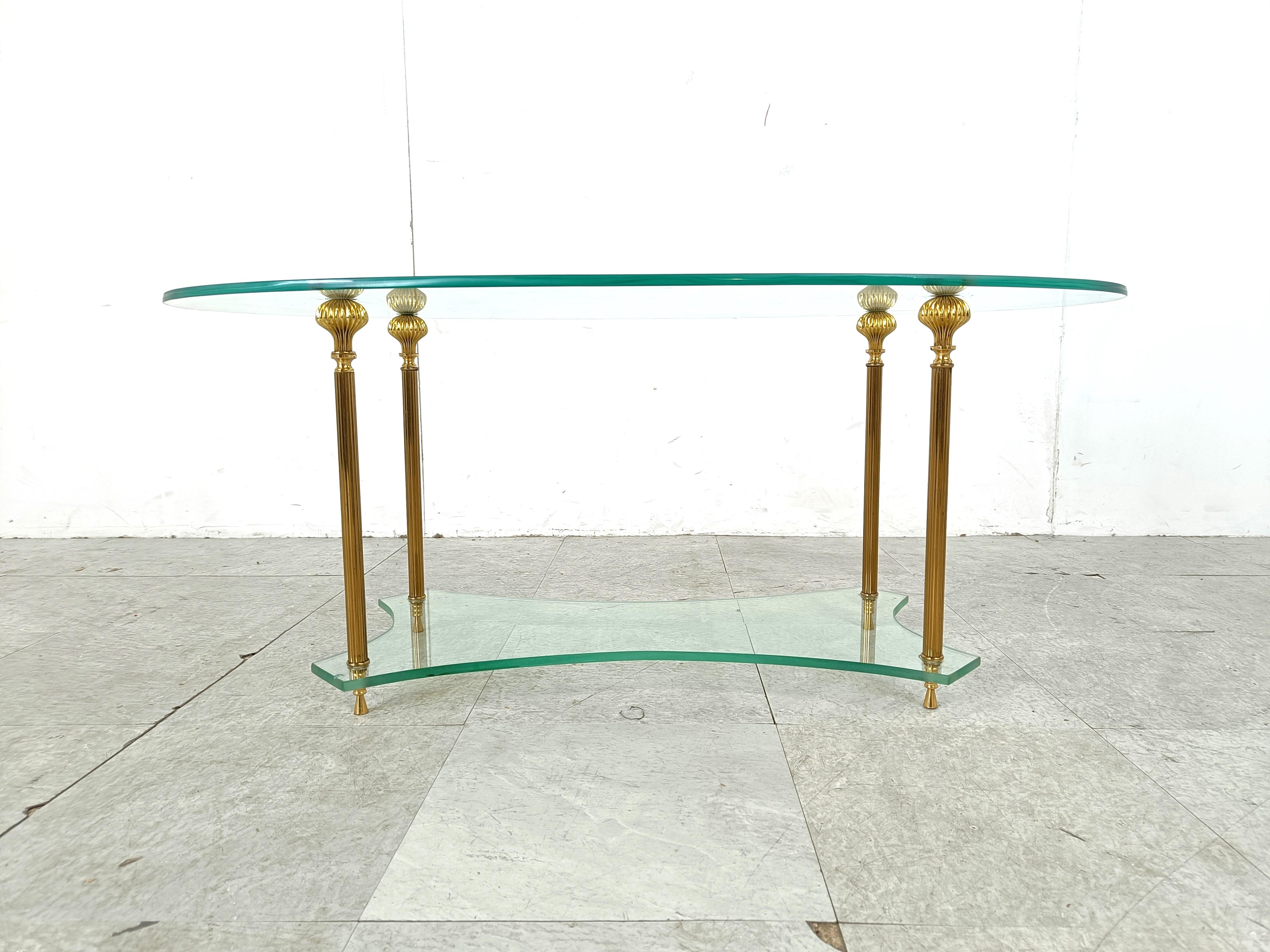 Italian Brass and glass neoclassical coffee table, 1970s For Sale