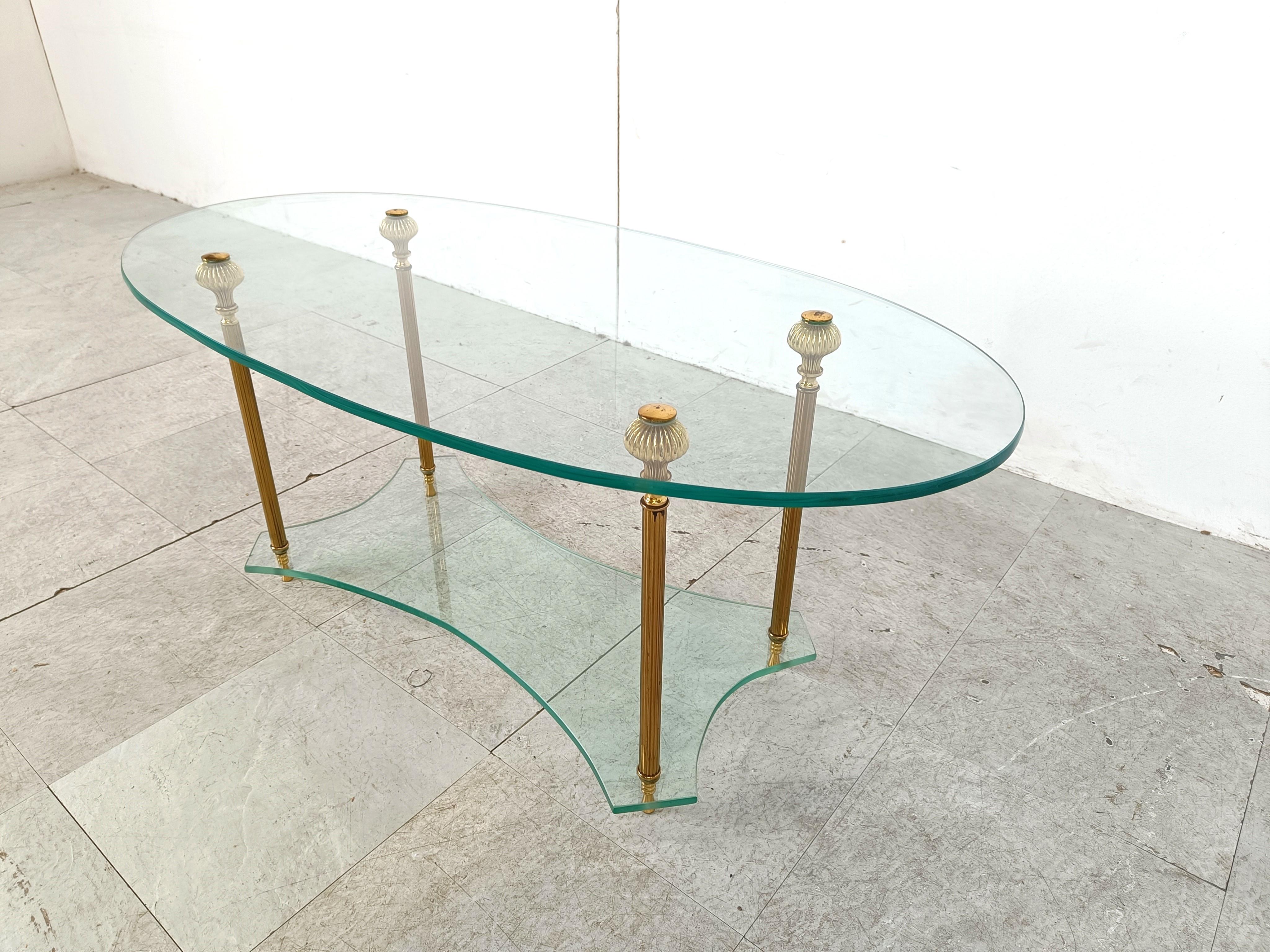 Late 20th Century Brass and glass neoclassical coffee table, 1970s For Sale