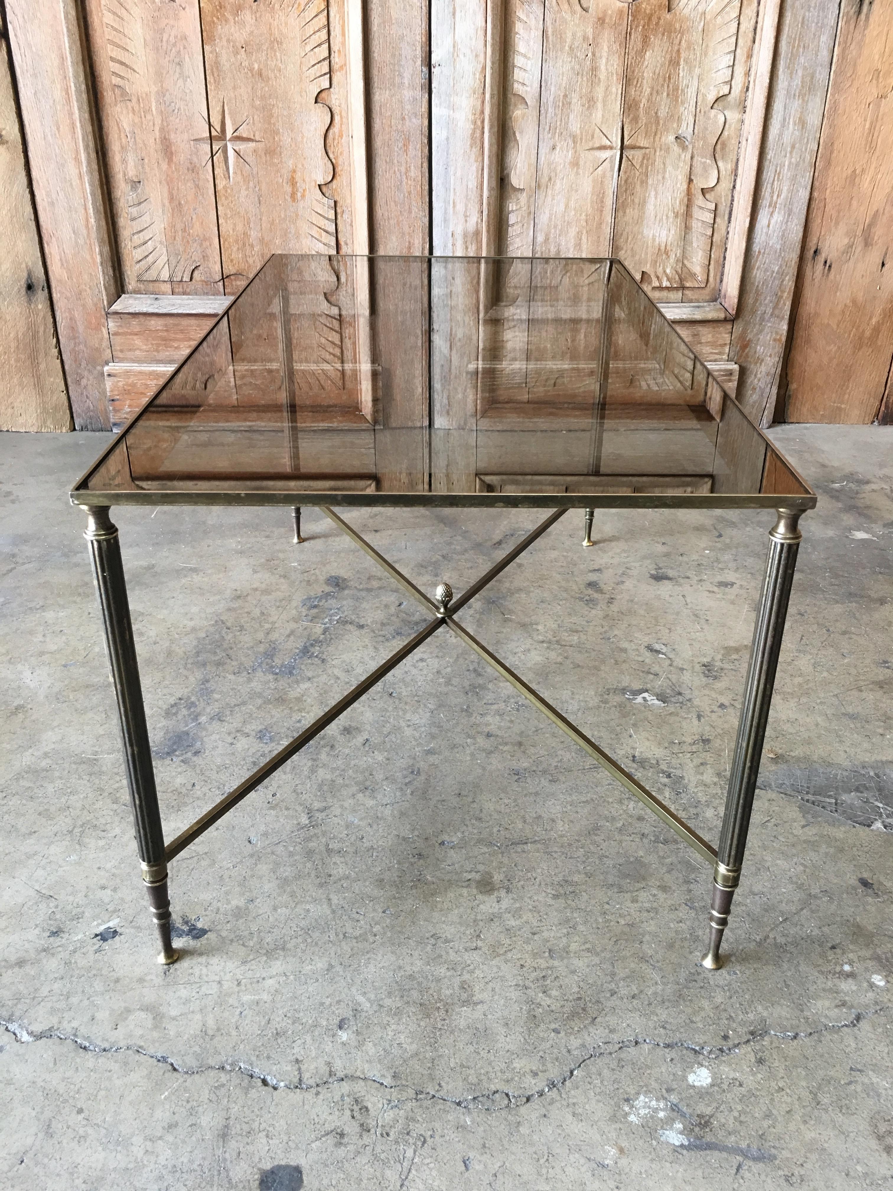 Brass and Glass Neoclassical Style Coffee Table, Attributed to Maison Jansen 4