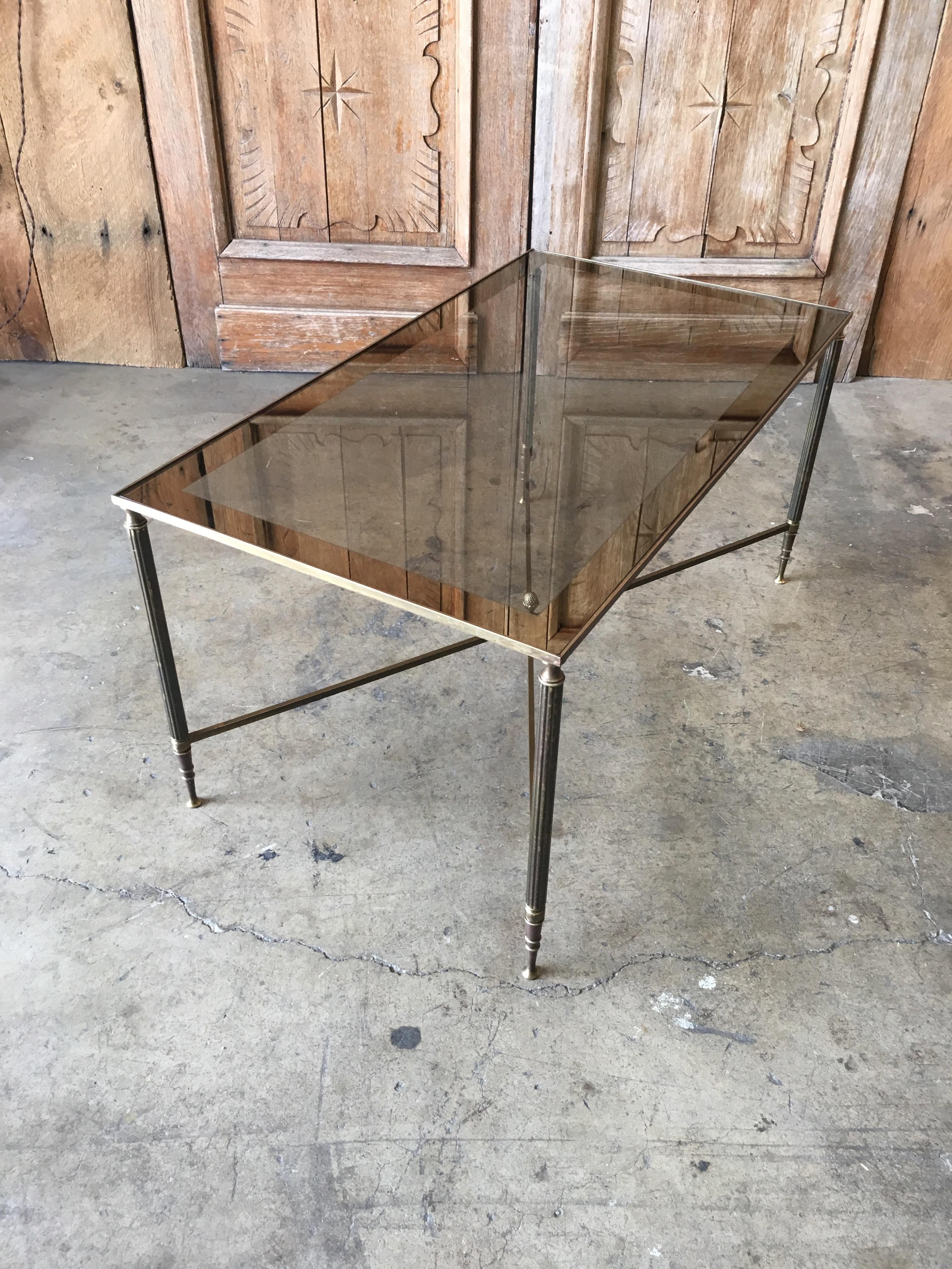 Brass and Glass Neoclassical Style Coffee Table, Attributed to Maison Jansen 6