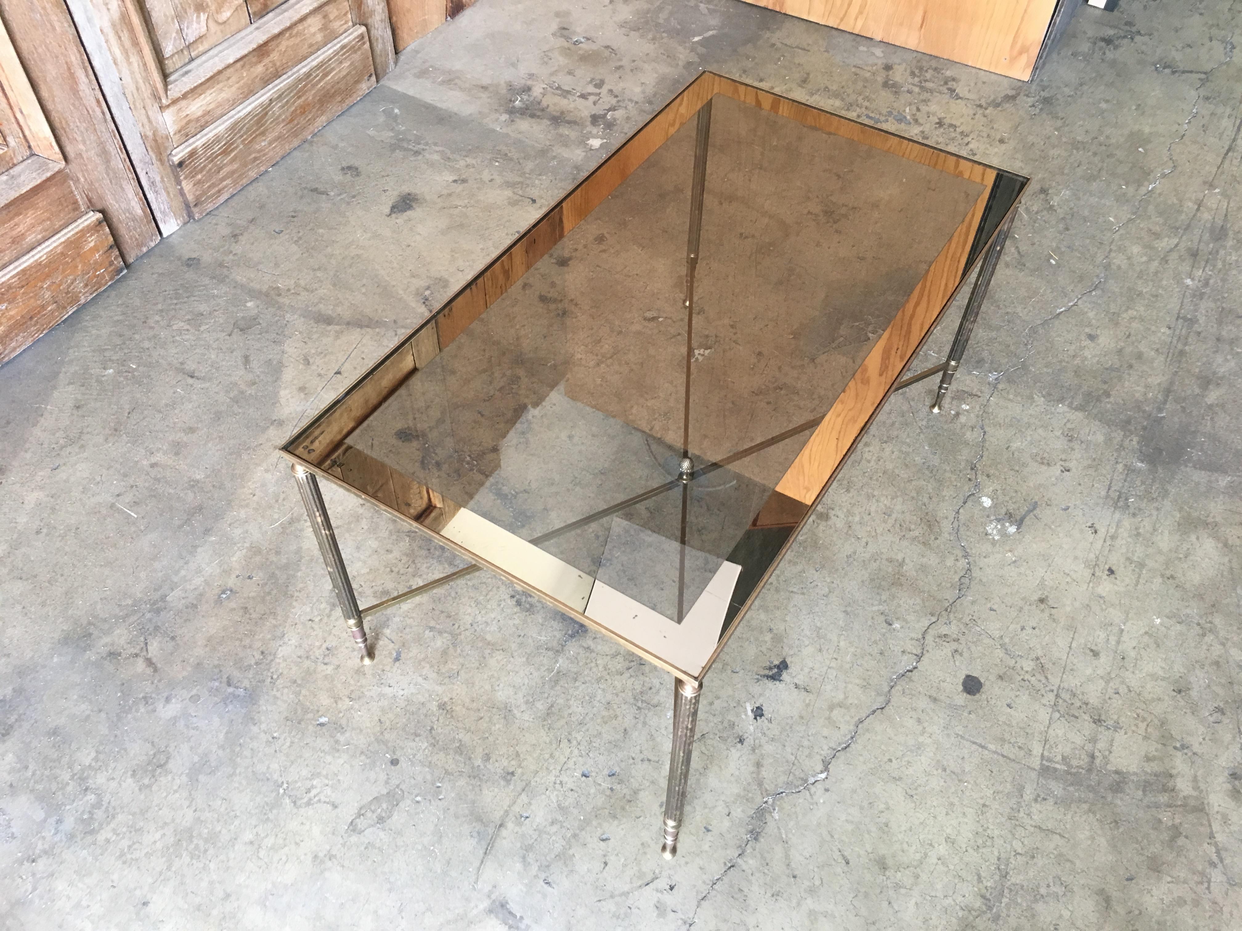 Mid-Century Modern Brass and Glass Neoclassical Style Coffee Table, Attributed to Maison Jansen