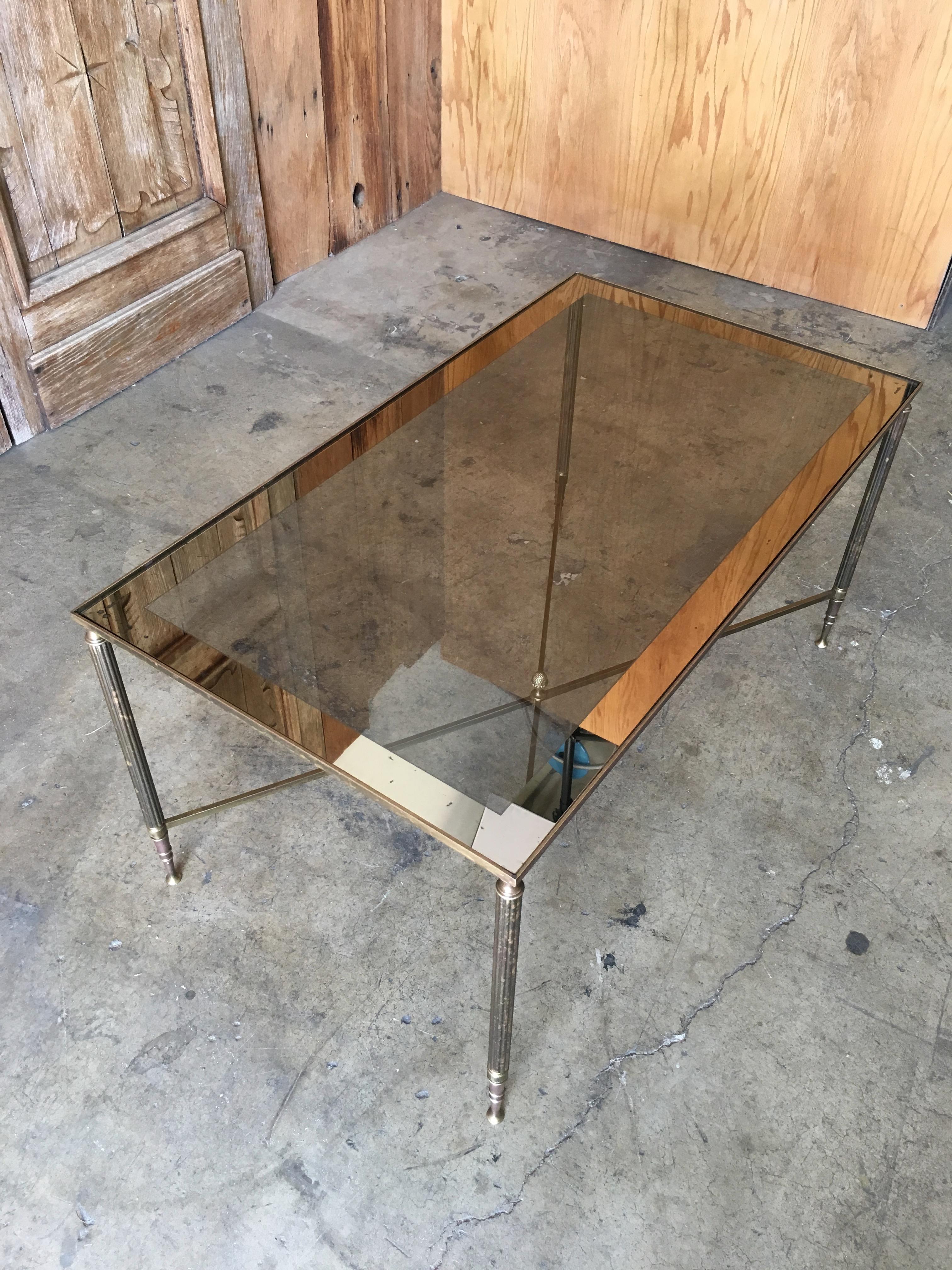 French Brass and Glass Neoclassical Style Coffee Table, Attributed to Maison Jansen