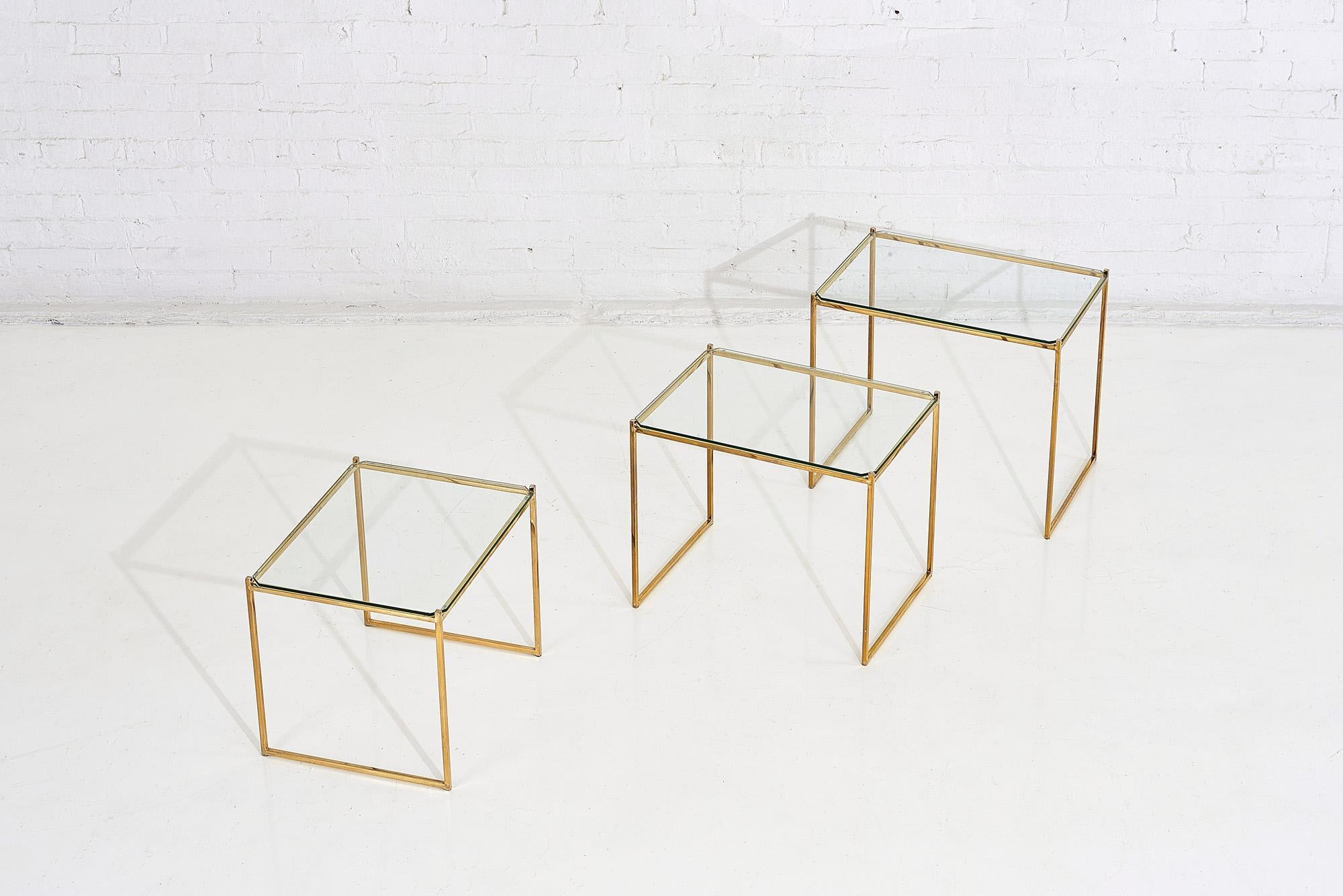 Modern Brass and Glass Nesting Tables by Guy Lefevre for Maison Jansen, circa 1970