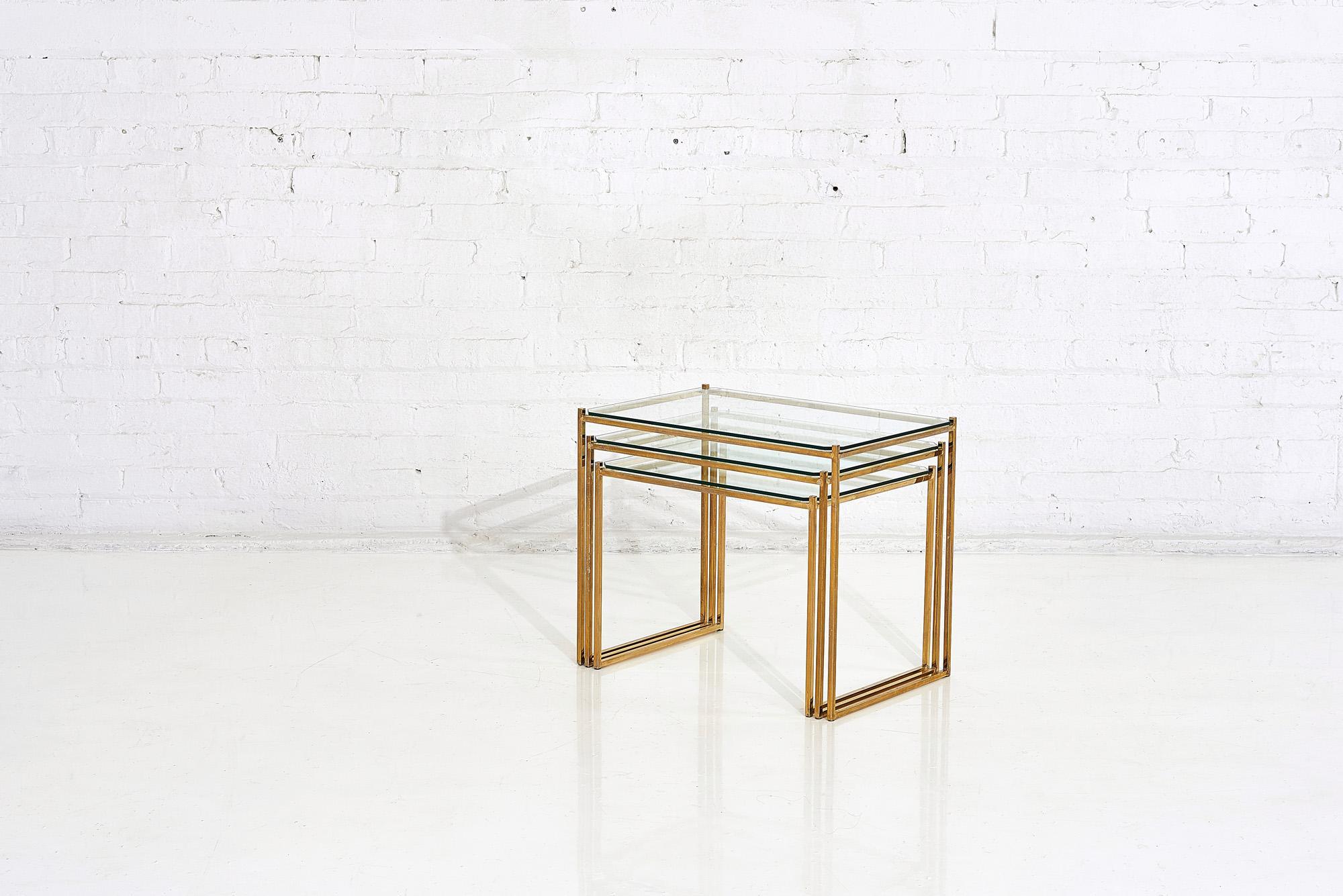 French Brass and Glass Nesting Tables by Guy Lefevre for Maison Jansen, circa 1970
