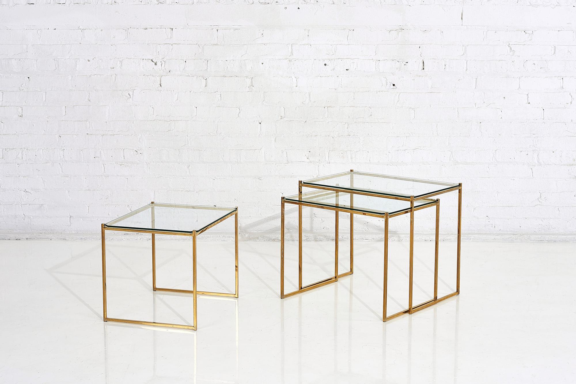 Brass and Glass Nesting Tables by Guy Lefevre for Maison Jansen, circa 1970 In Good Condition In Chicago, IL