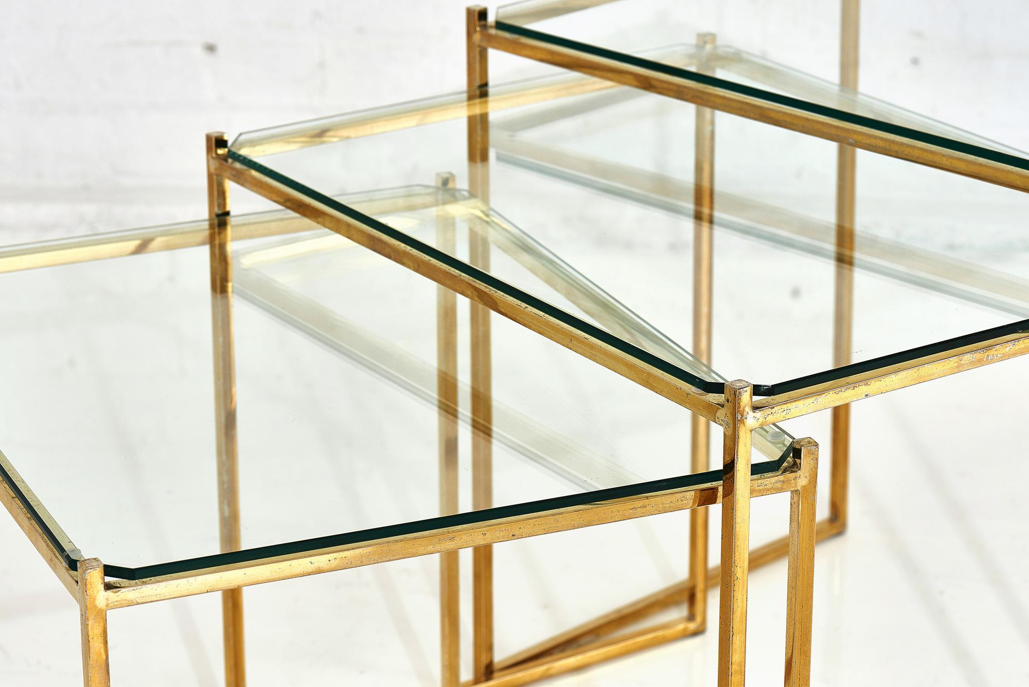 Brass and Glass Nesting Tables by Guy Lefevre for Maison Jansen, circa 1970 1
