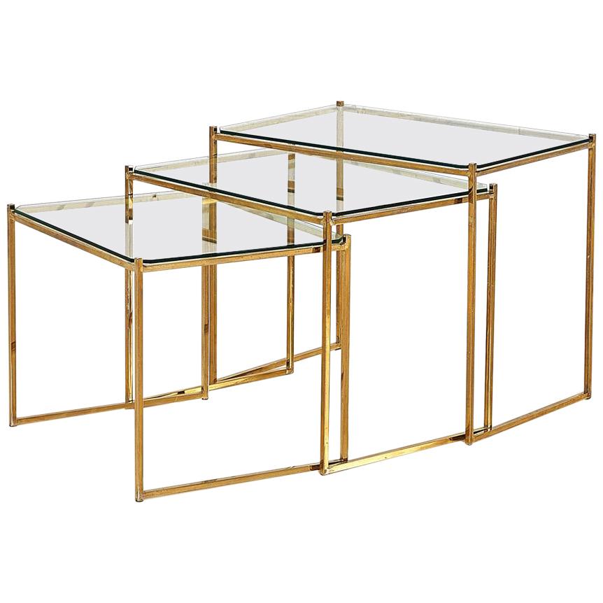 Brass and Glass Nesting Tables by Guy Lefevre for Maison Jansen, circa 1970