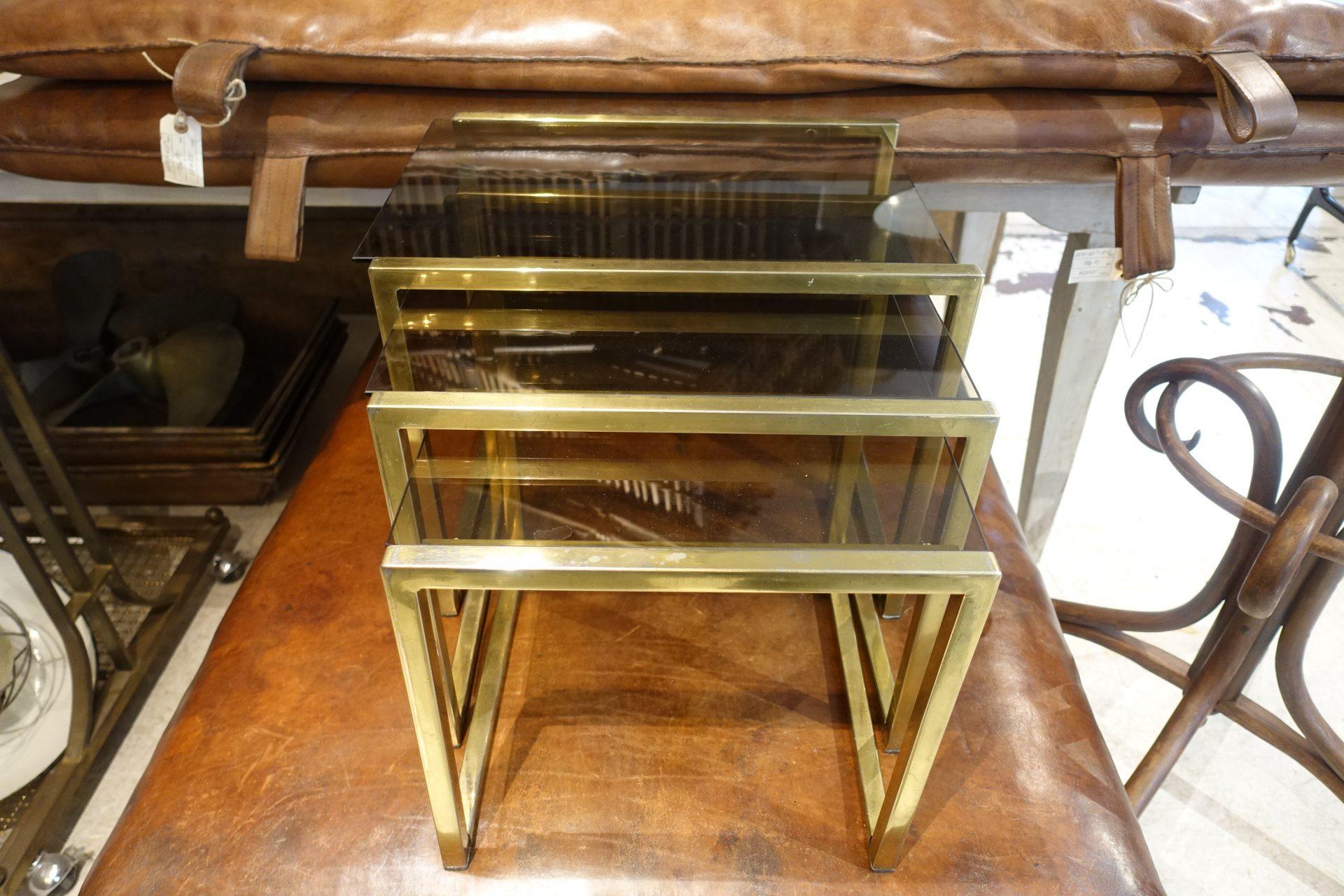 Brass and Glass Nesting Tables, Italy, 1970s In Good Condition In Copenhagen K, DK