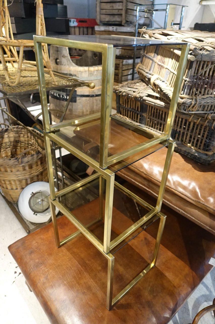 Late 20th Century Brass and Glass Nesting Tables, Italy, 1970s