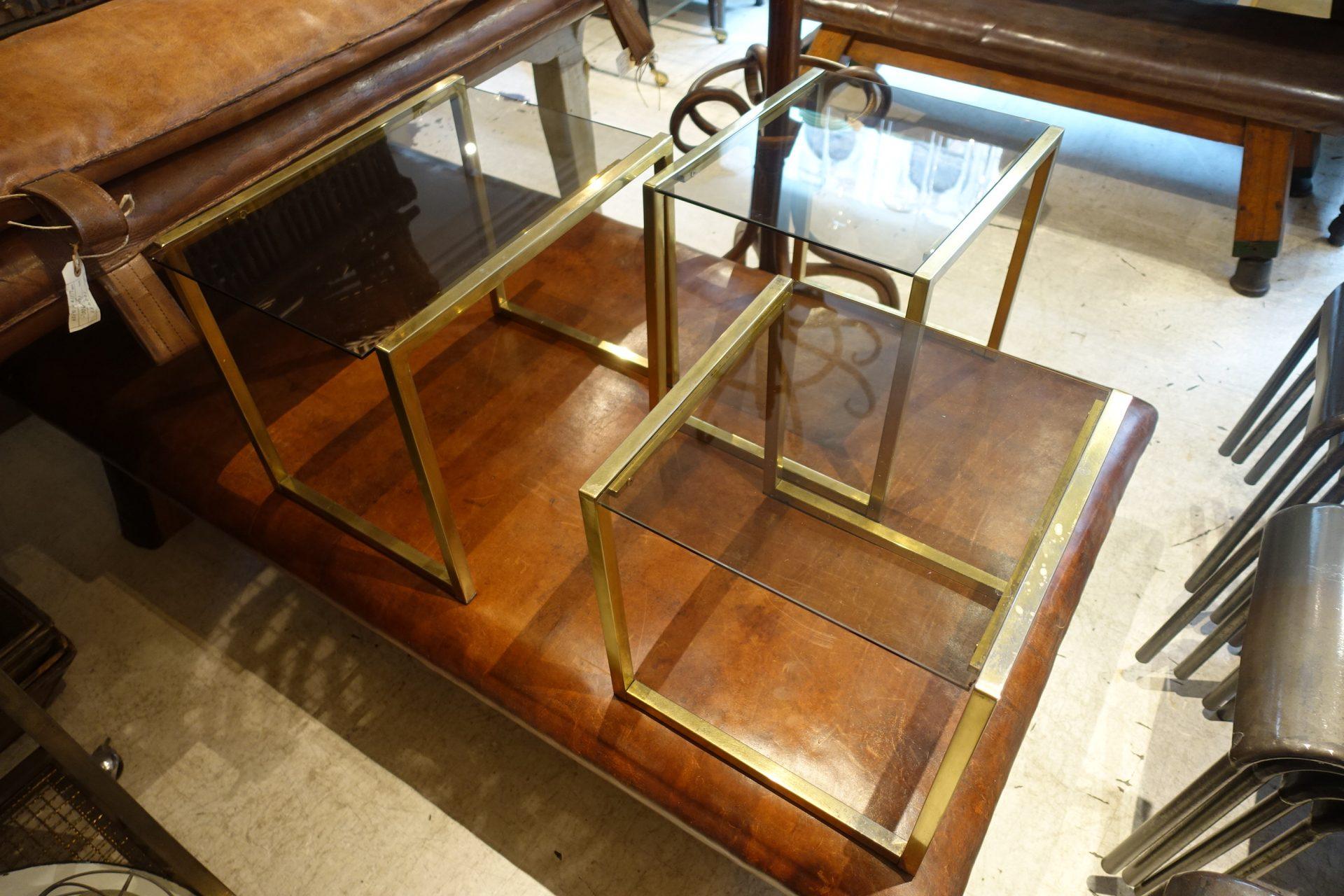 Brass and Glass Nesting Tables, Italy, 1970s 2