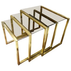 Brass and Glass Nesting Tables, Italy, 1970s