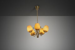 Brass and Glass Ornamental Chandelier by Sievä Oy, Finland 1950s