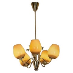 Brass and Glass Ornamental Chandelier by Sievä Oy, Finland 1950s