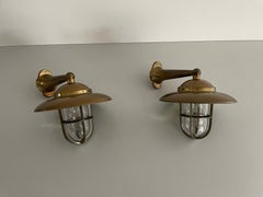 Brass and Glass Pair of Iconic Ship Wall Lamps, 1970s, Germany