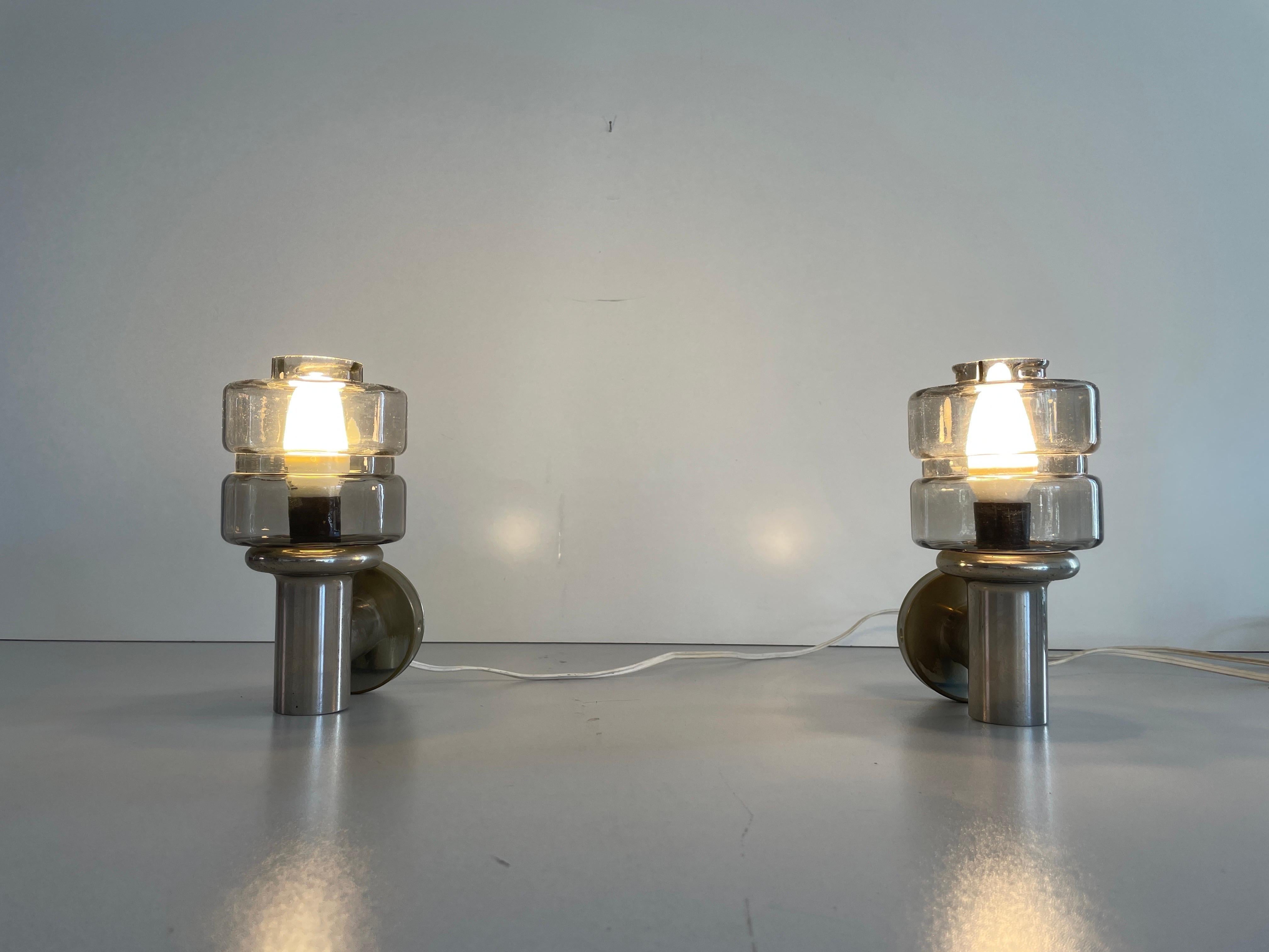 Brass and Glass Pair of Sconces by N Leuchten, 1960s, Germany For Sale 4