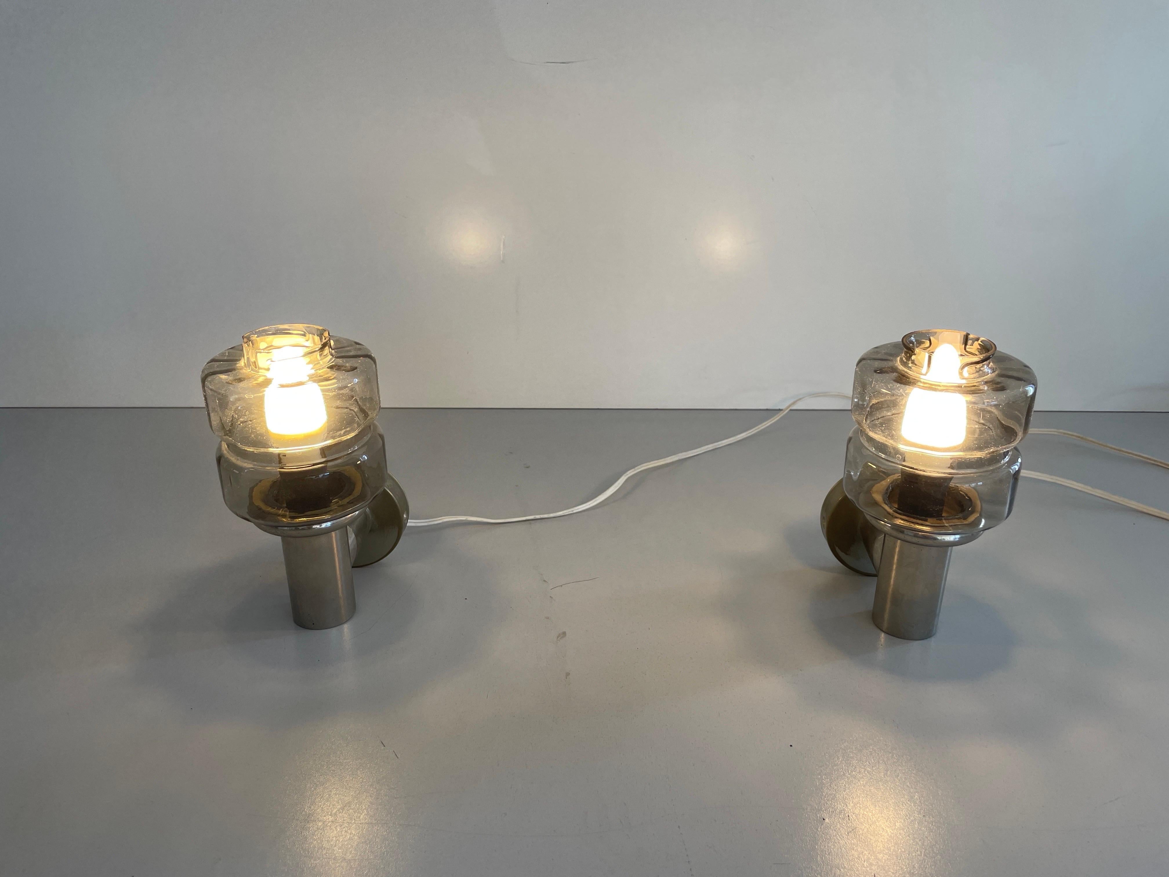 Brass and Glass Pair of Sconces by N Leuchten, 1960s, Germany For Sale 5