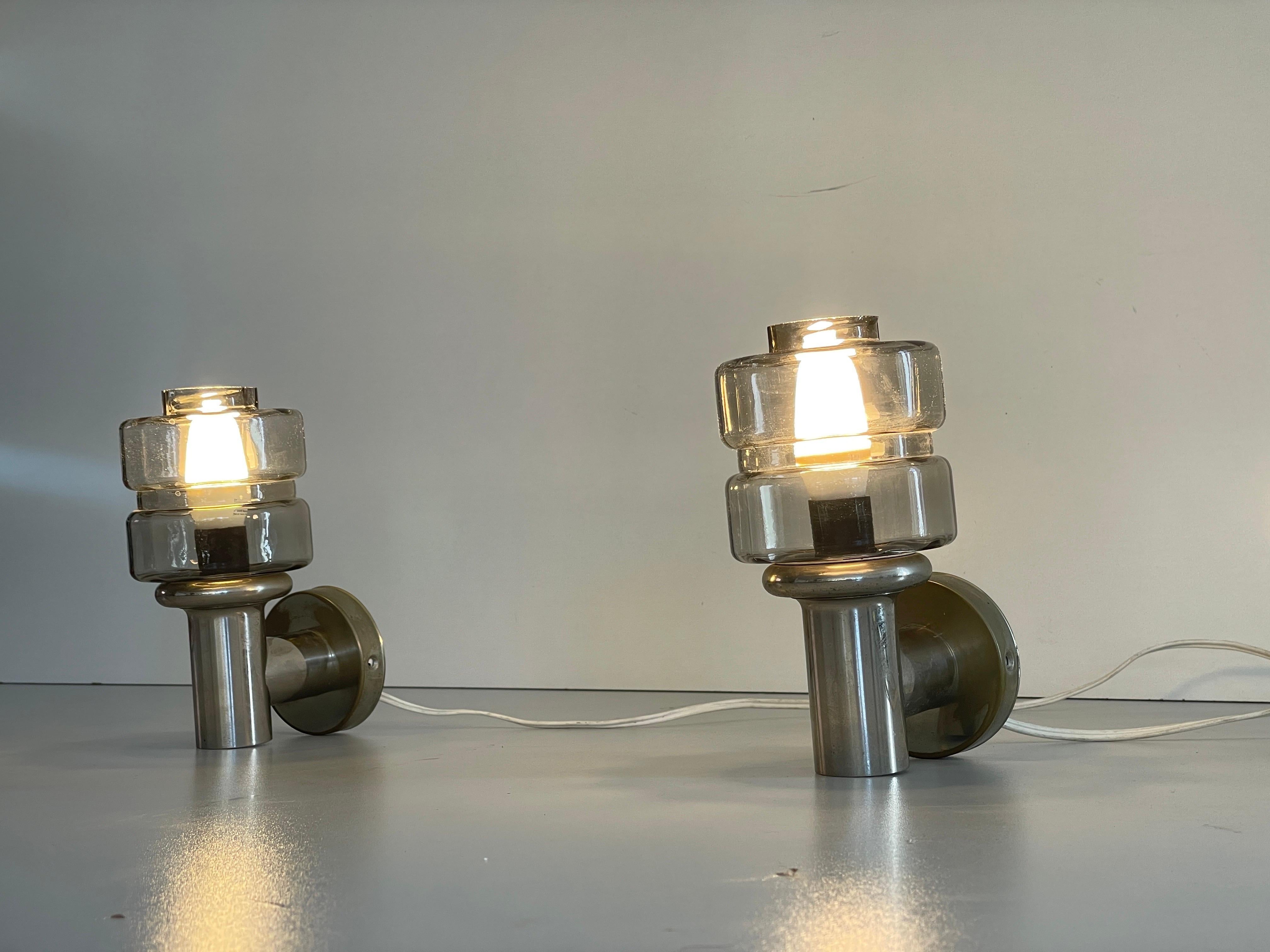 Brass and Glass Pair of Sconces by N Leuchten, 1960s, Germany For Sale 6
