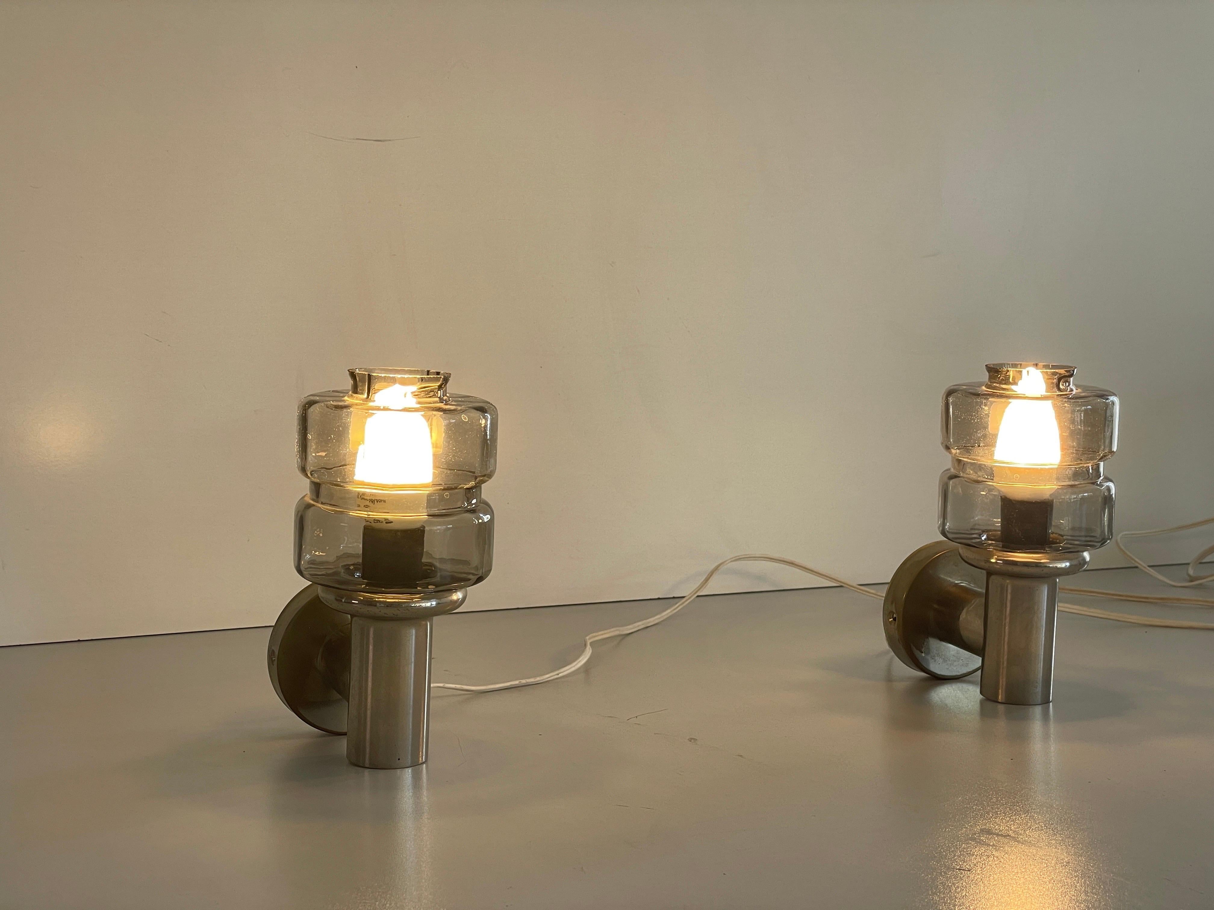 Brass and Glass Pair of Sconces by N Leuchten, 1960s, Germany For Sale 7