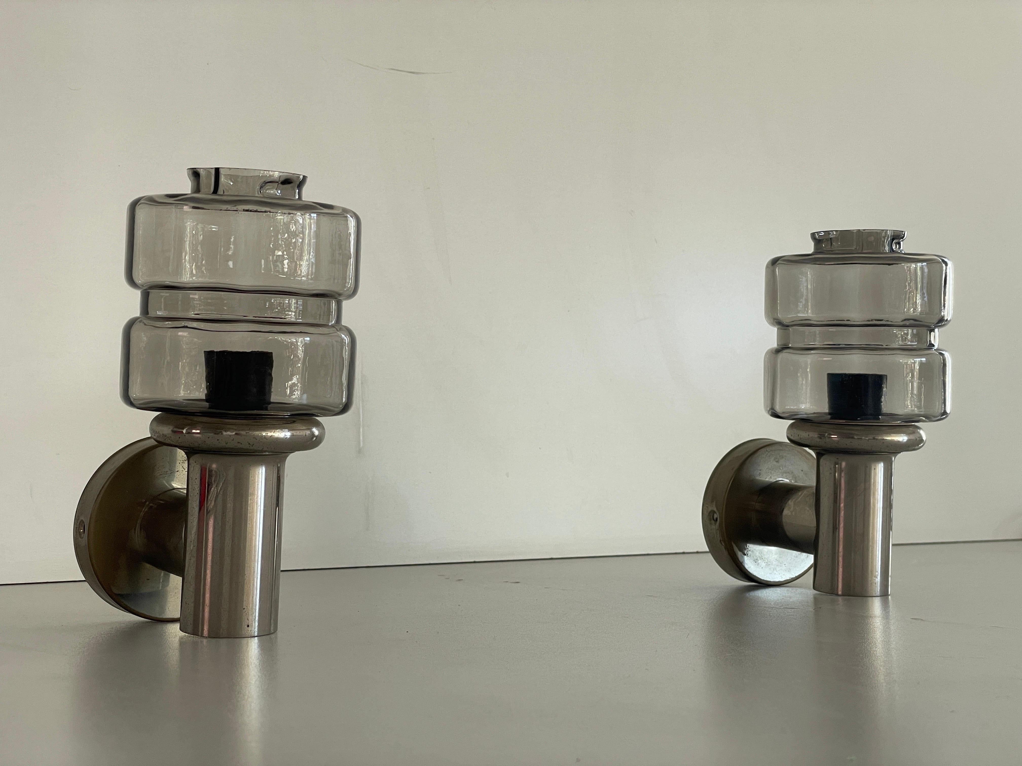 Mid-Century Modern Brass and Glass Pair of Sconces by N Leuchten, 1960s, Germany For Sale