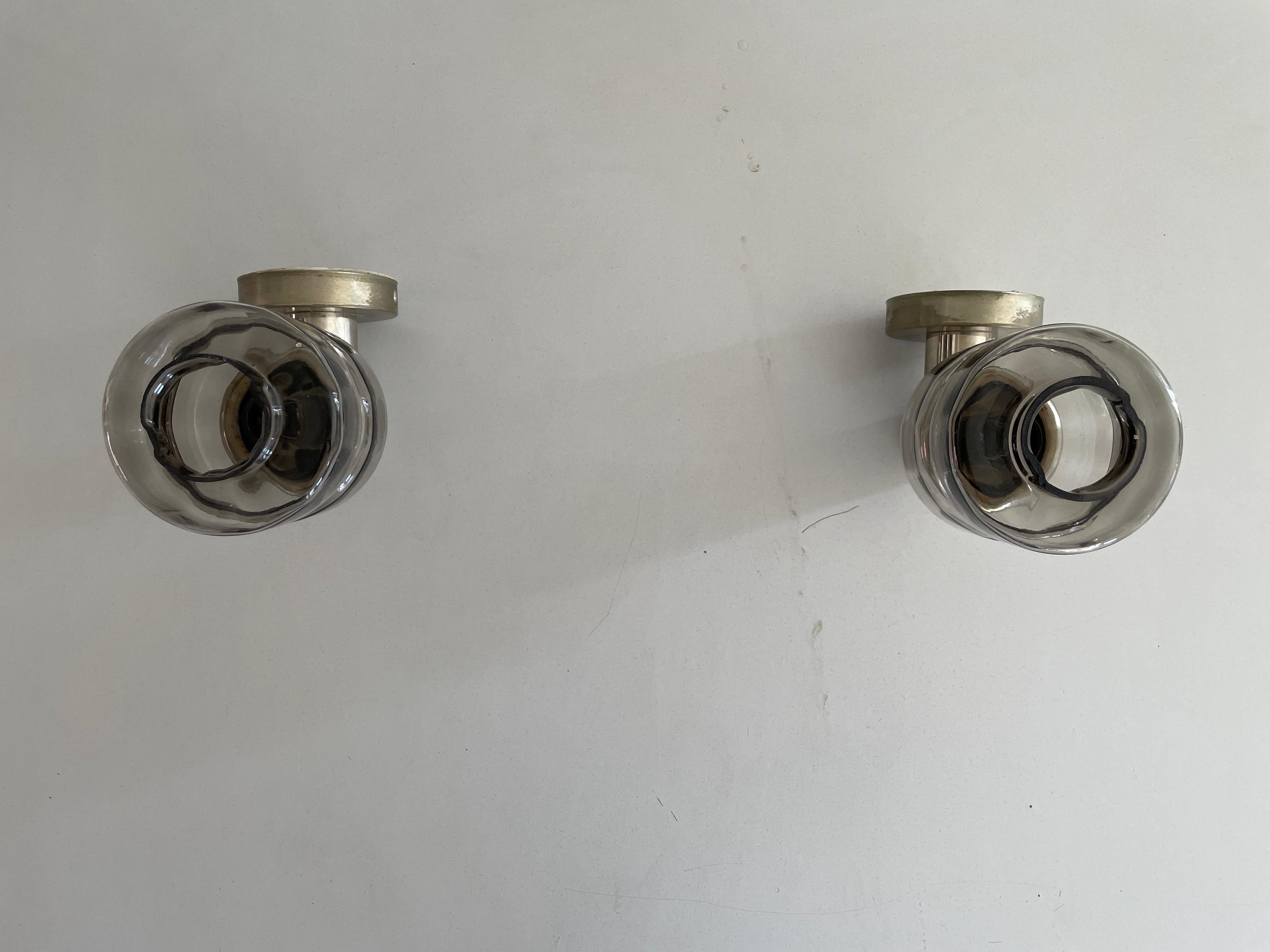 Mid-20th Century Brass and Glass Pair of Sconces by N Leuchten, 1960s, Germany For Sale