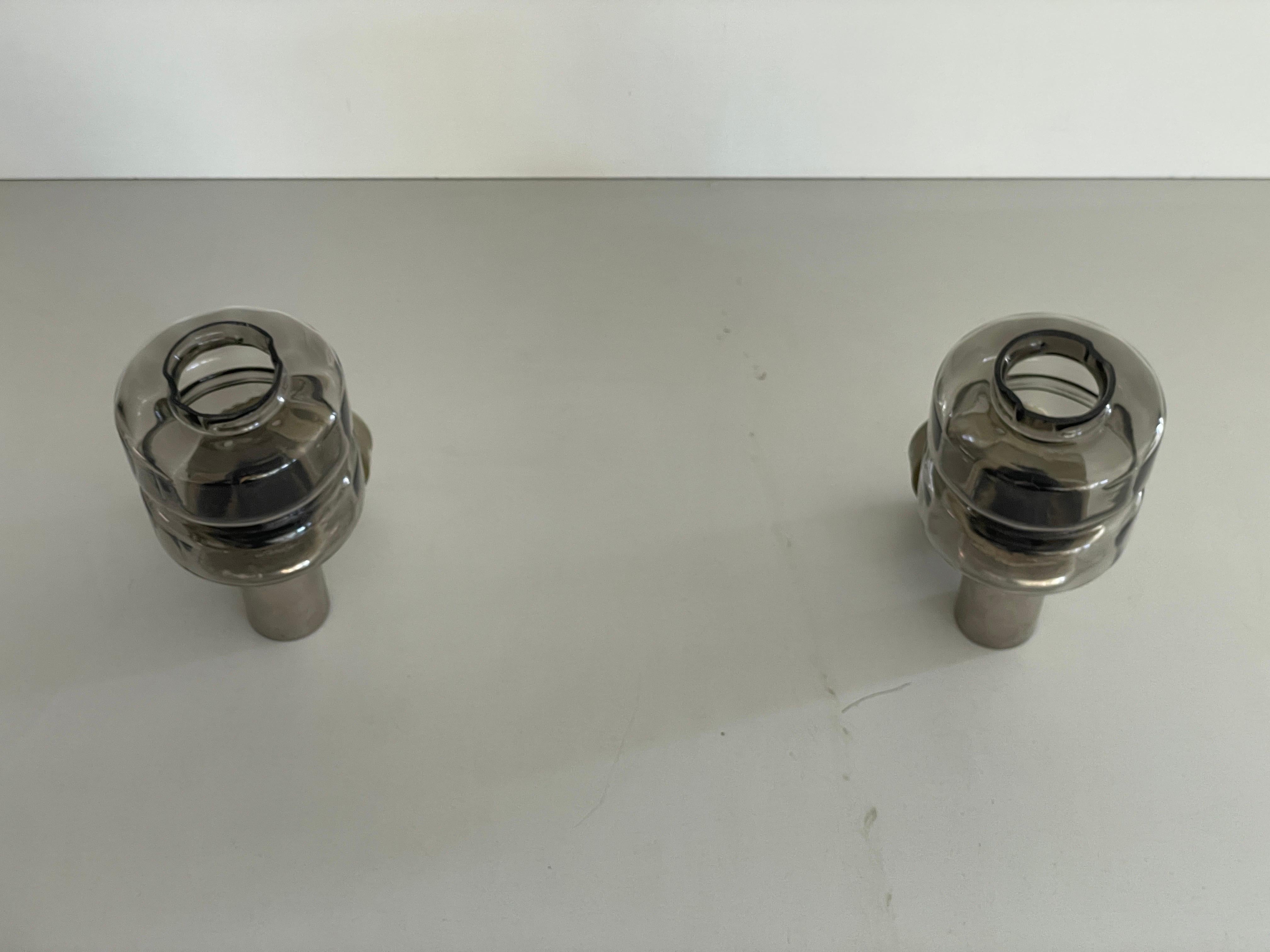 Metal Brass and Glass Pair of Sconces by N Leuchten, 1960s, Germany For Sale