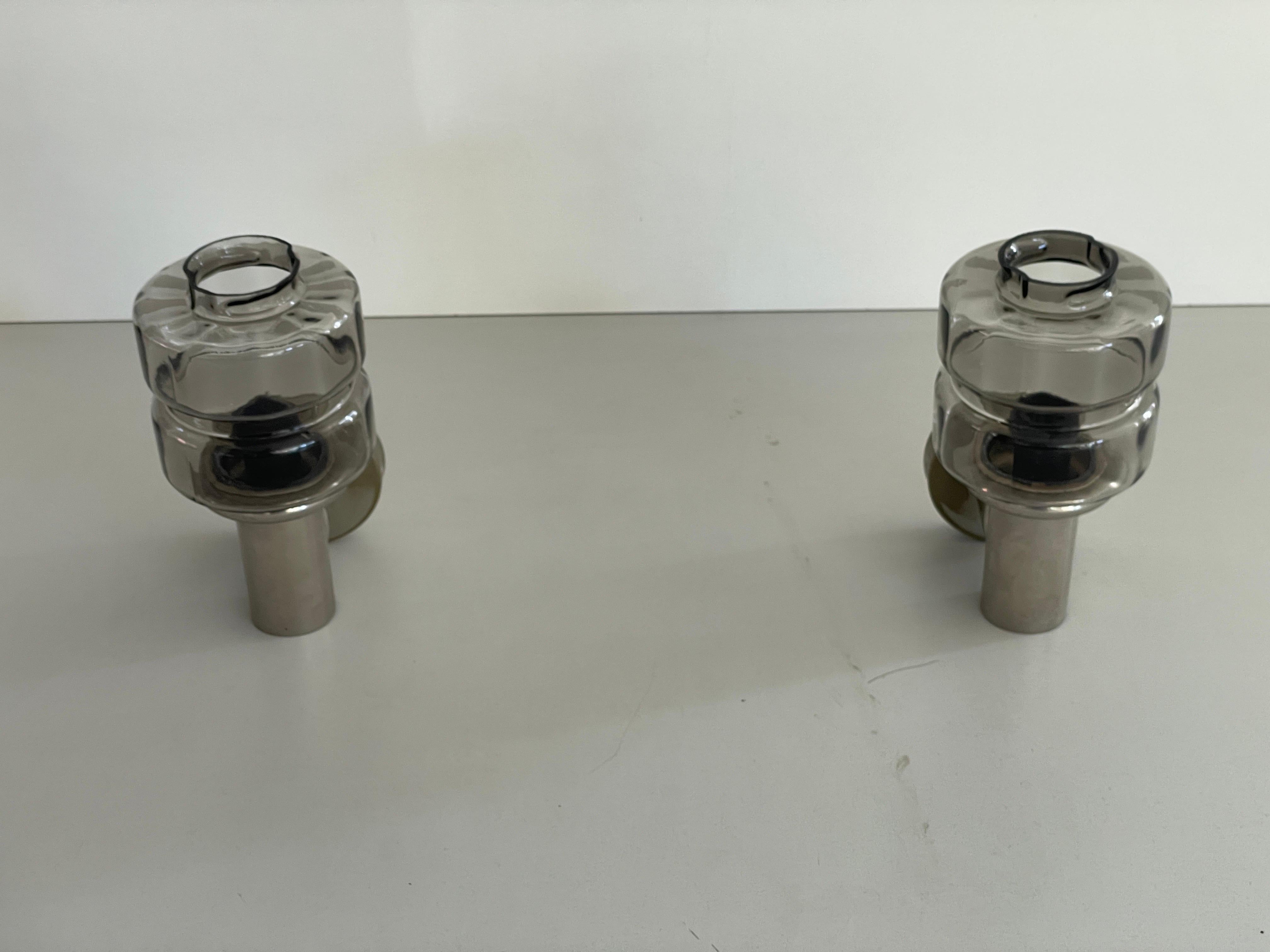 Brass and Glass Pair of Sconces by N Leuchten, 1960s, Germany For Sale 1
