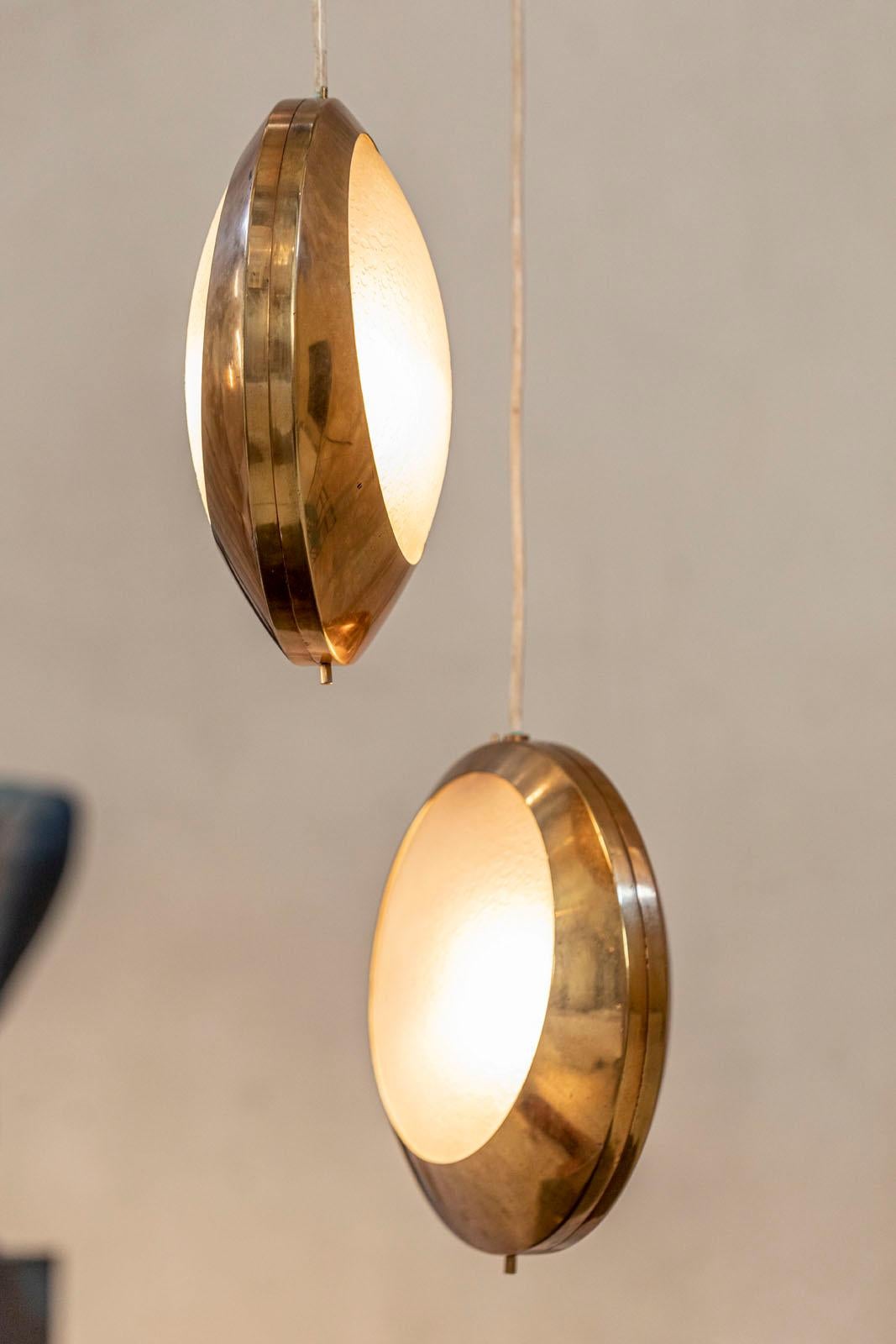 Mid-20th Century Brass and Glass Pendant by Stilnovo