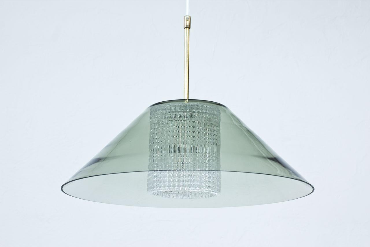 Scandinavian Modern Brass and Glass Pendant Lamp by Carl Fagerlund for Orrefors, Sweden