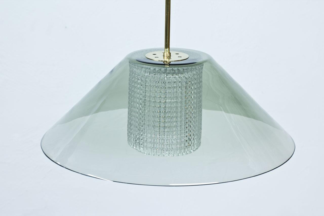Swedish Brass and Glass Pendant Lamp by Carl Fagerlund for Orrefors, Sweden
