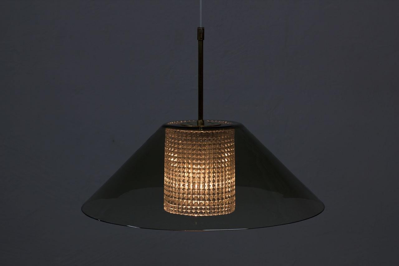 20th Century Brass and Glass Pendant Lamp by Carl Fagerlund for Orrefors, Sweden