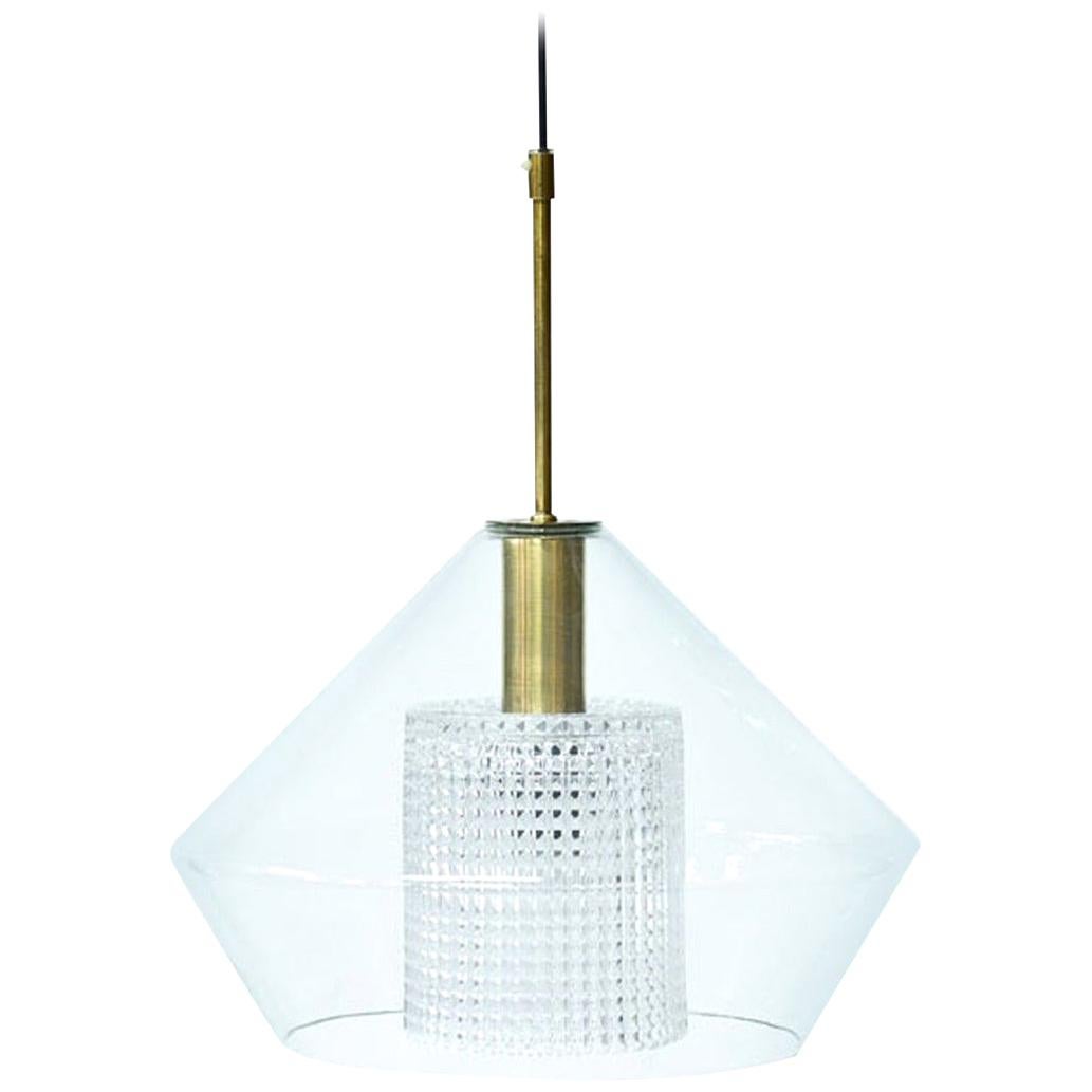 Brass and Glass Pendant Lamp by Carl Fagerlund for Orrefors