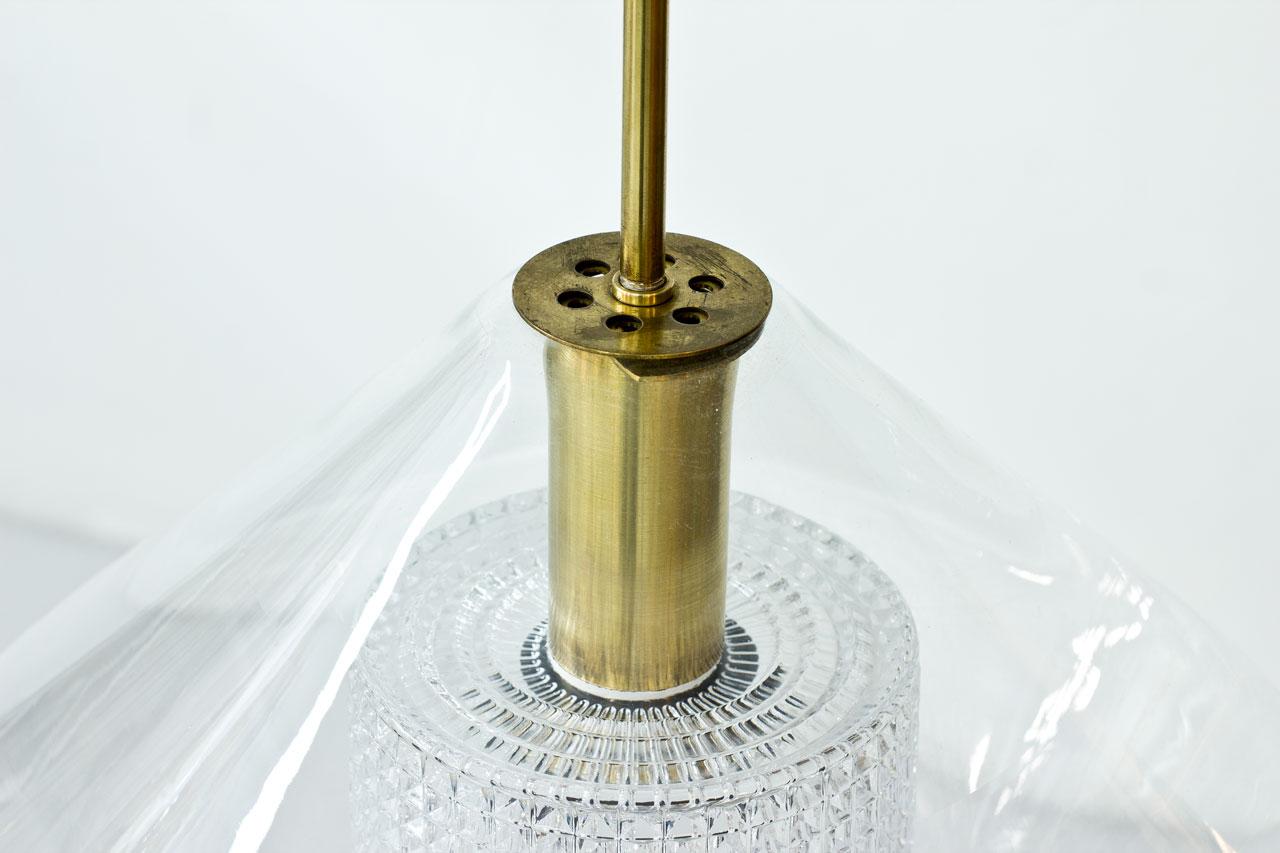 Scandinavian Modern Brass and Glass Pendant Lamp by Carl Fagerlund for Orrefors, Sweden, 1960s