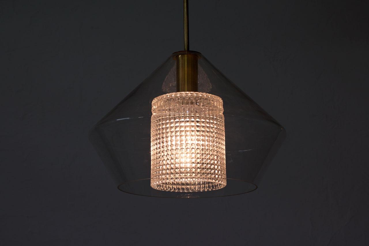 Brass and Glass Pendant Lamp by Carl Fagerlund for Orrefors, Sweden, 1960s 1