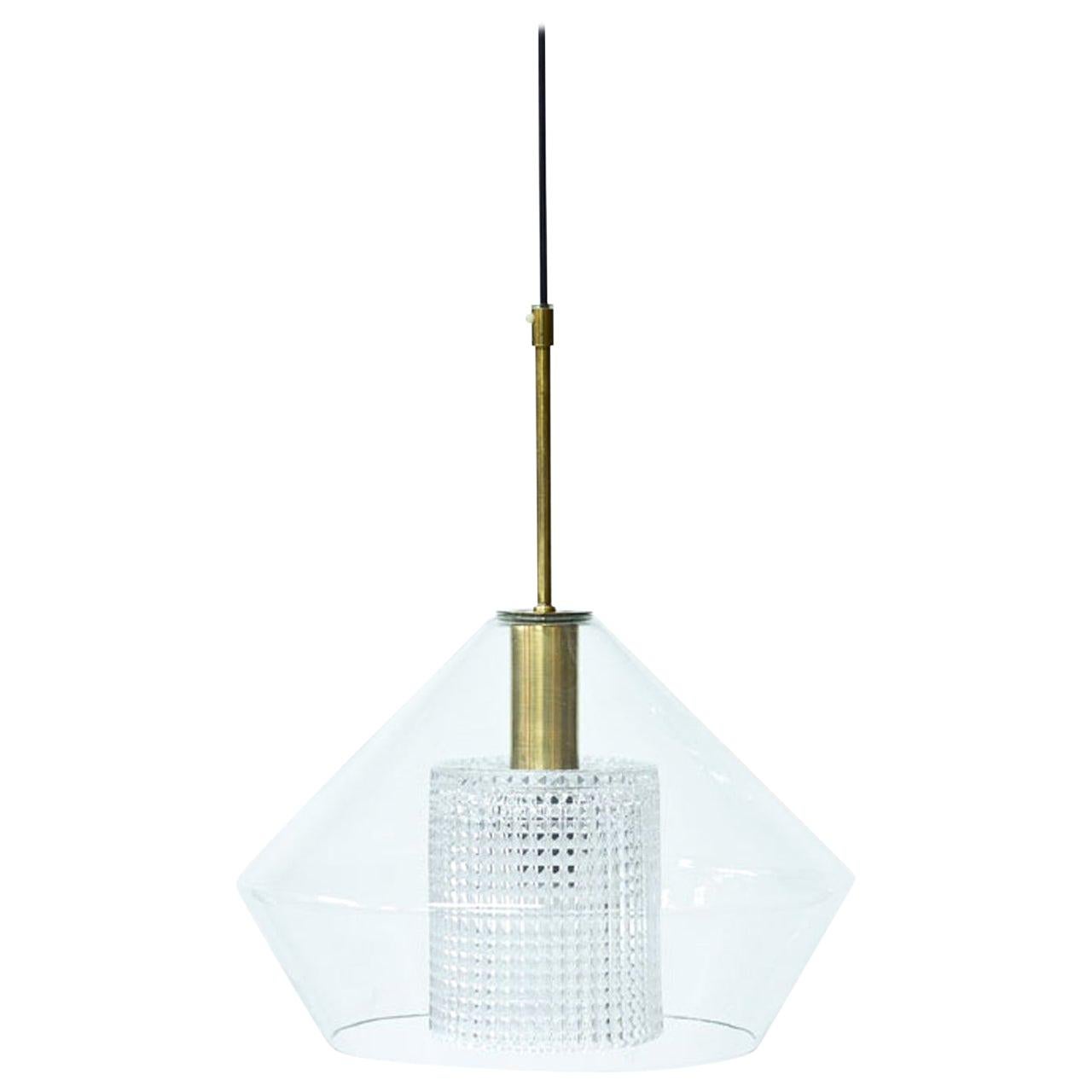Brass and Glass Pendant Lamp by Carl Fagerlund for Orrefors, Sweden, 1960s