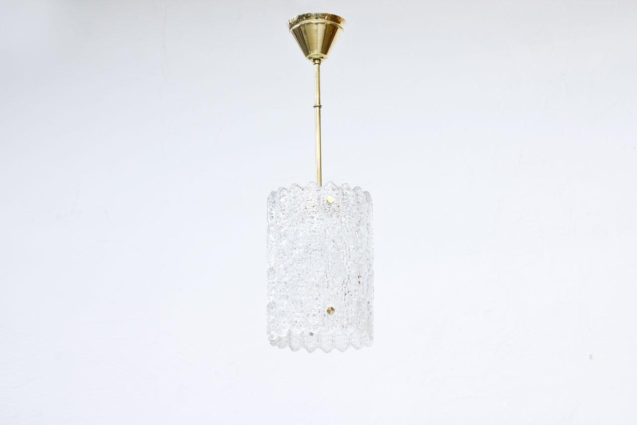 Swedish Scandinavian Modern Brass and Glass Pendant Lamp by Carl Fagerlund for Orrefors