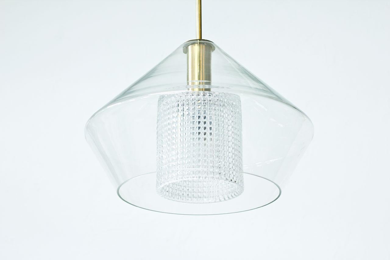 Brass and Glass Pendant Lamp by Carl Fagerlund for Orrefors, Sweden In Good Condition In Stockholm, SE