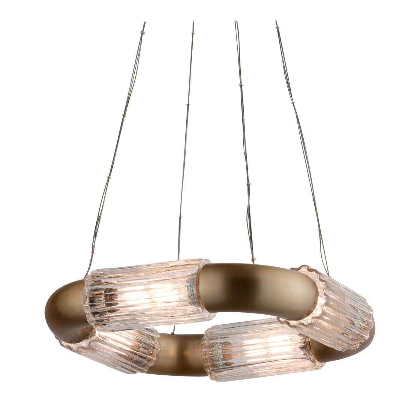 Brass and Glass Pendant Lamp For Sale