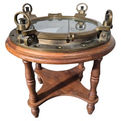 Brass and Glass Porthole Side Table