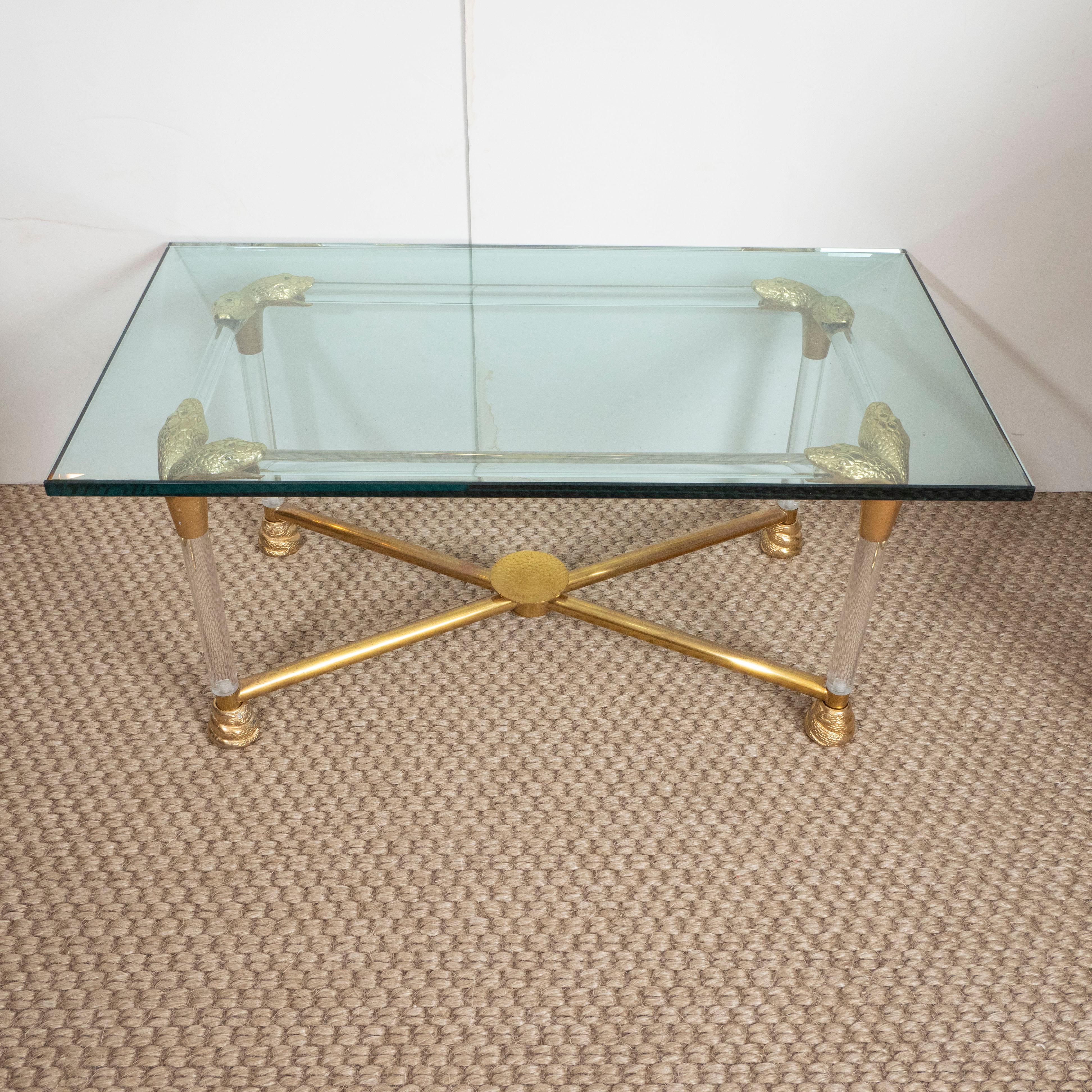 Brass and Glass Python Cocktail Table In Excellent Condition In New York, NY