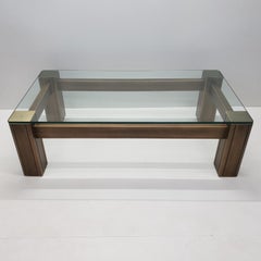 Table basse rectangulaire Robust en laiton et verre, années 1990
