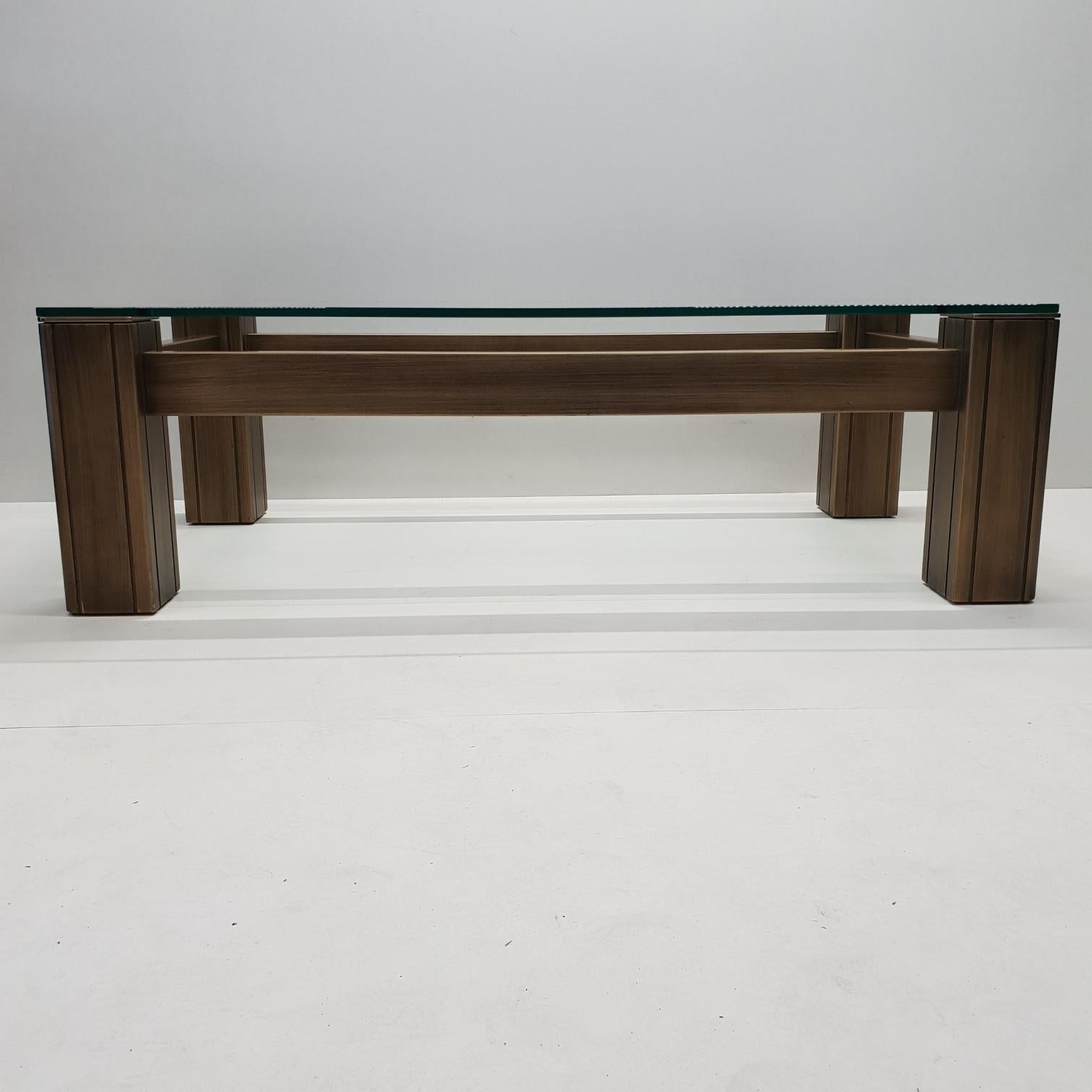 Hollywood Regency Brass and Glass Rectangular Robust Coffee Table, 1990s For Sale