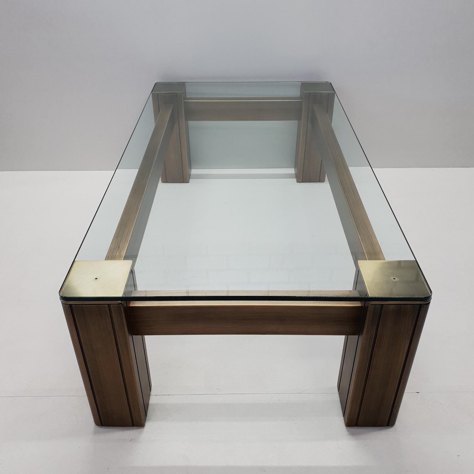 Brass and Glass Rectangular Robust Coffee Table, 1990s For Sale 1