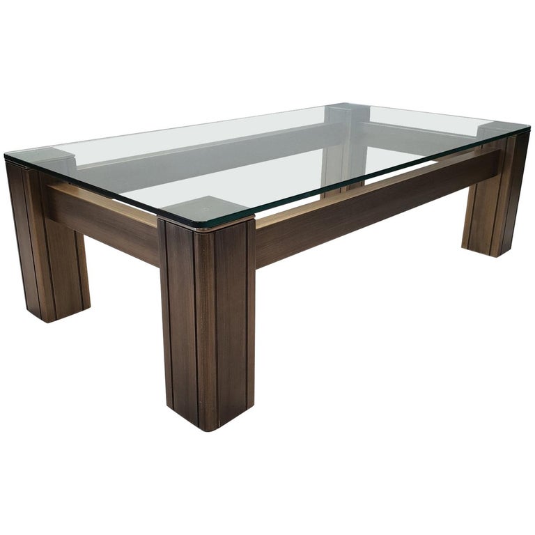 Brass and Glass Rectangular Robust Coffee Table, 1990s For Sale at 1stDibs
