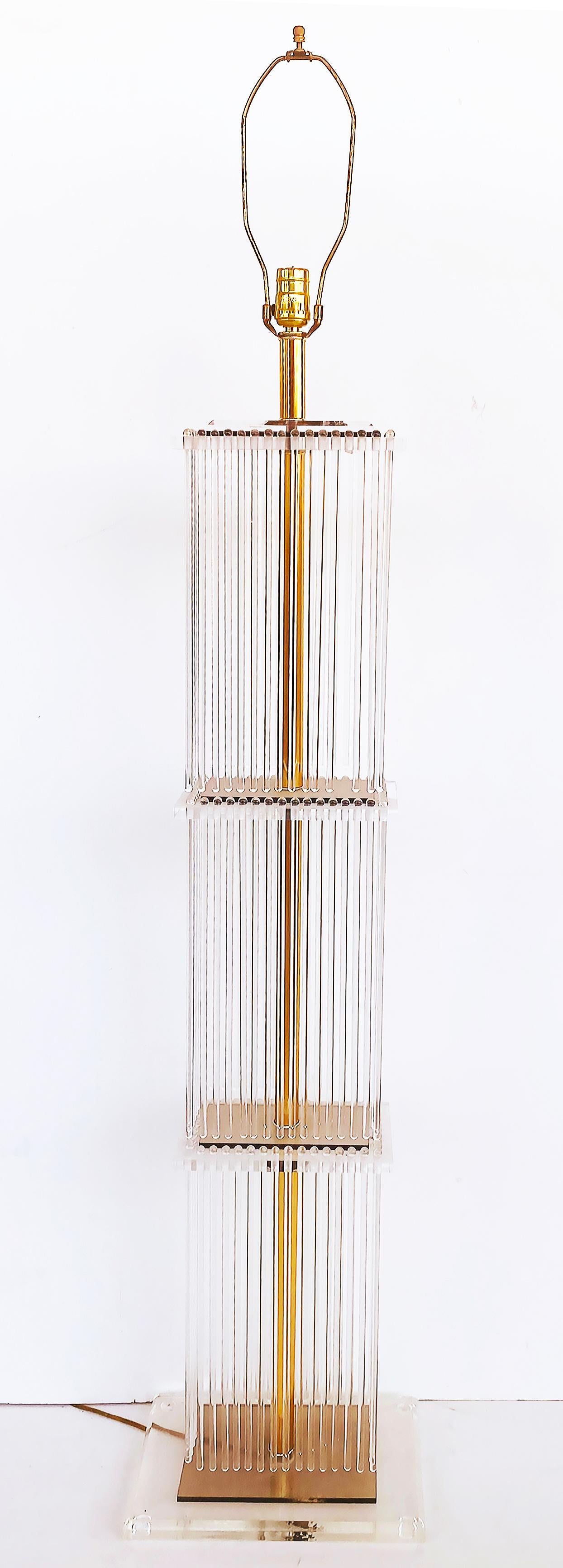 Modern Brass and Glass Rod Floor Lamp, Gaetano Sciolari Lightolier Attributed  For Sale