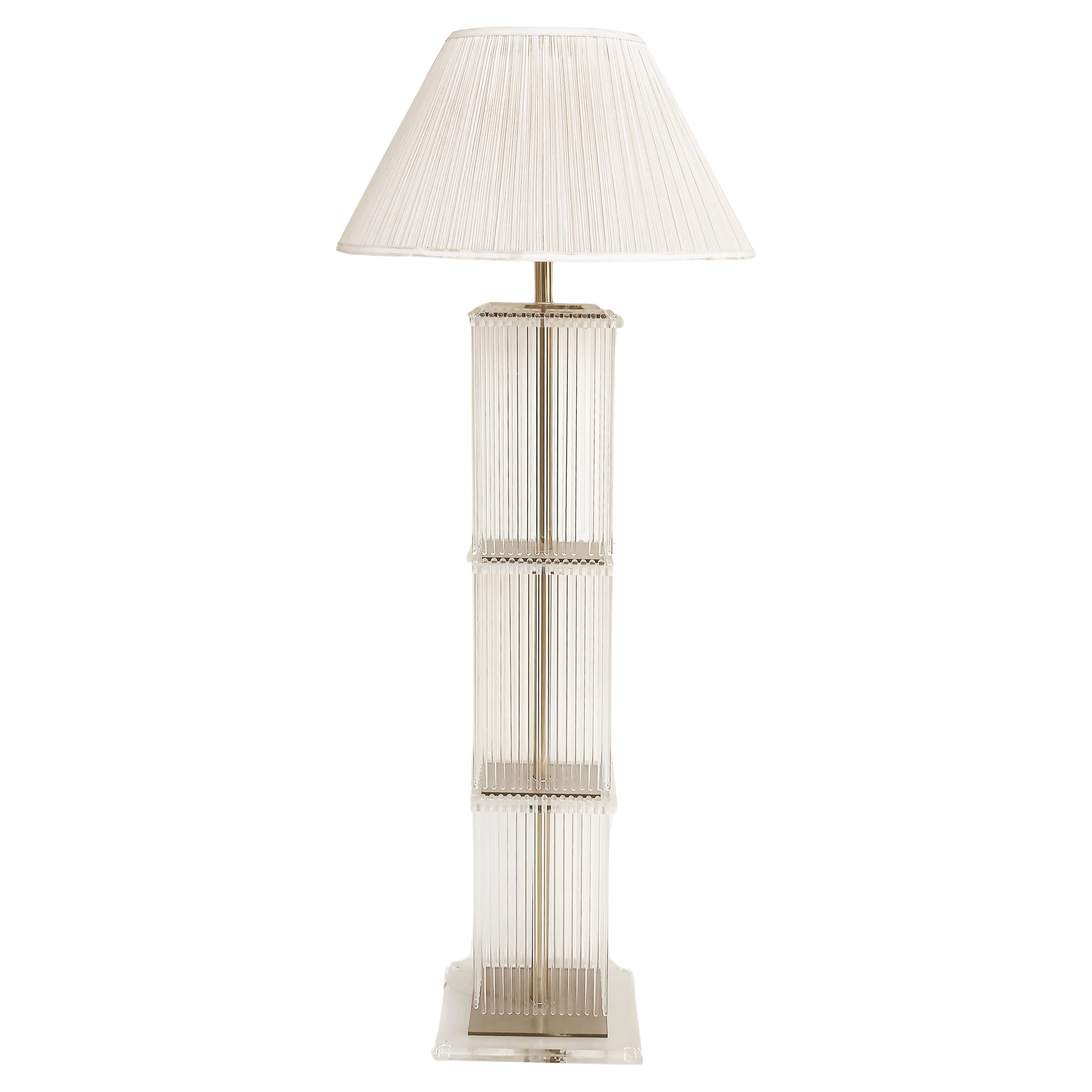 Brass and Glass Rod Floor Lamp, Gaetano Sciolari Lightolier Attributed 