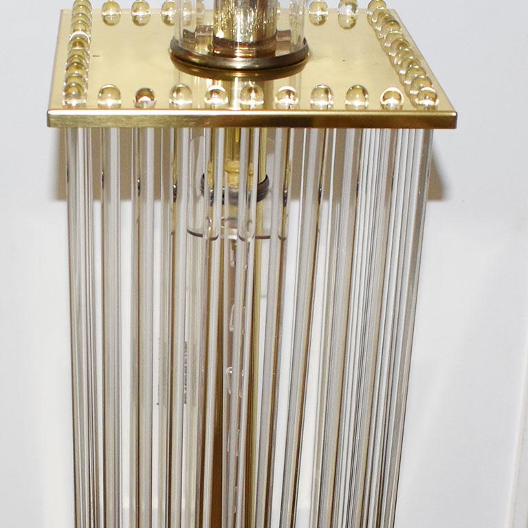 Hollywood Regency Brass and Glass Rod Table Lamp After Gaetano Sciolari, 1970s, Italy For Sale