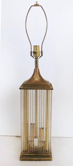 Brass and Glass Rod Table Lamps, Gaetano Sciolari Lightolier Attributed Pair