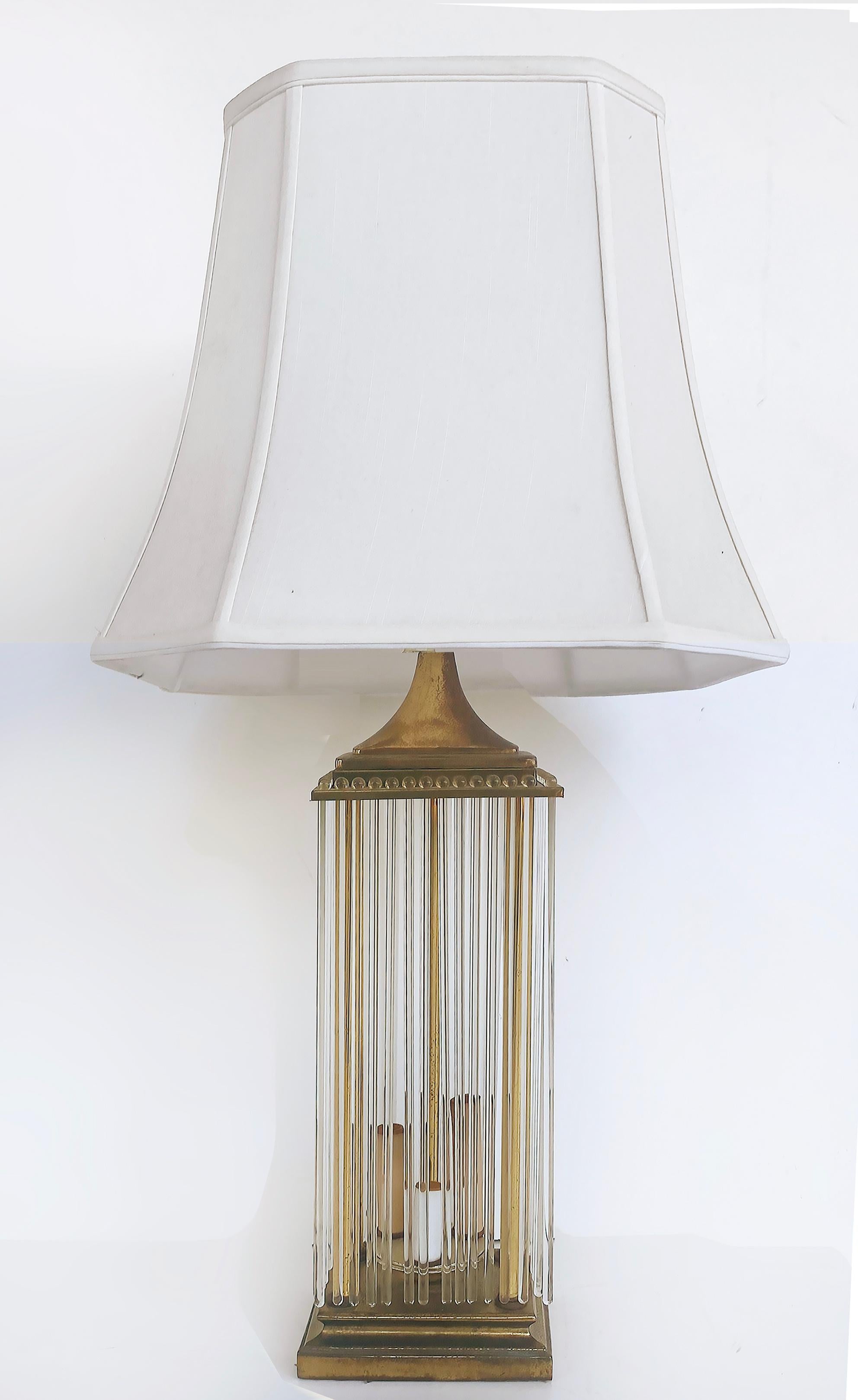 American Brass and Glass Rod Table Lamps, Gaetano Sciolari Lightolier Attributed Pair For Sale
