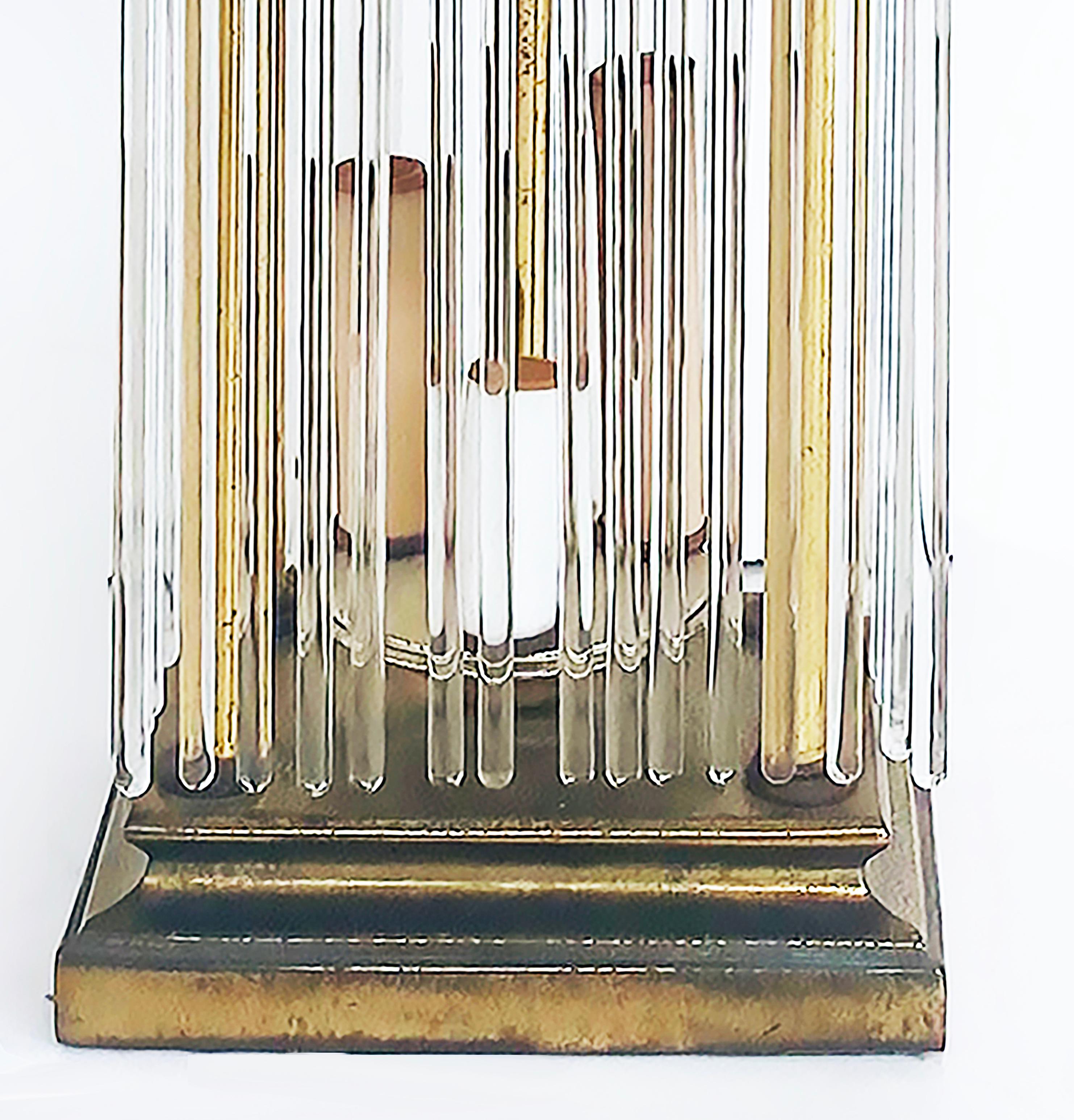 Brass and Glass Rod Table Lamps, Gaetano Sciolari Lightolier Attributed Pair In Good Condition For Sale In Miami, FL